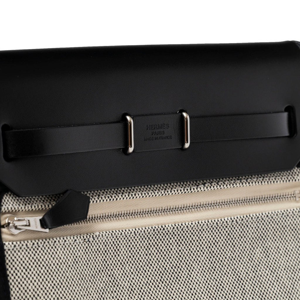 Hermès Mini Herbag Zip 20 Ecru/Black Toile and Vache Hunter Palladium Hardware