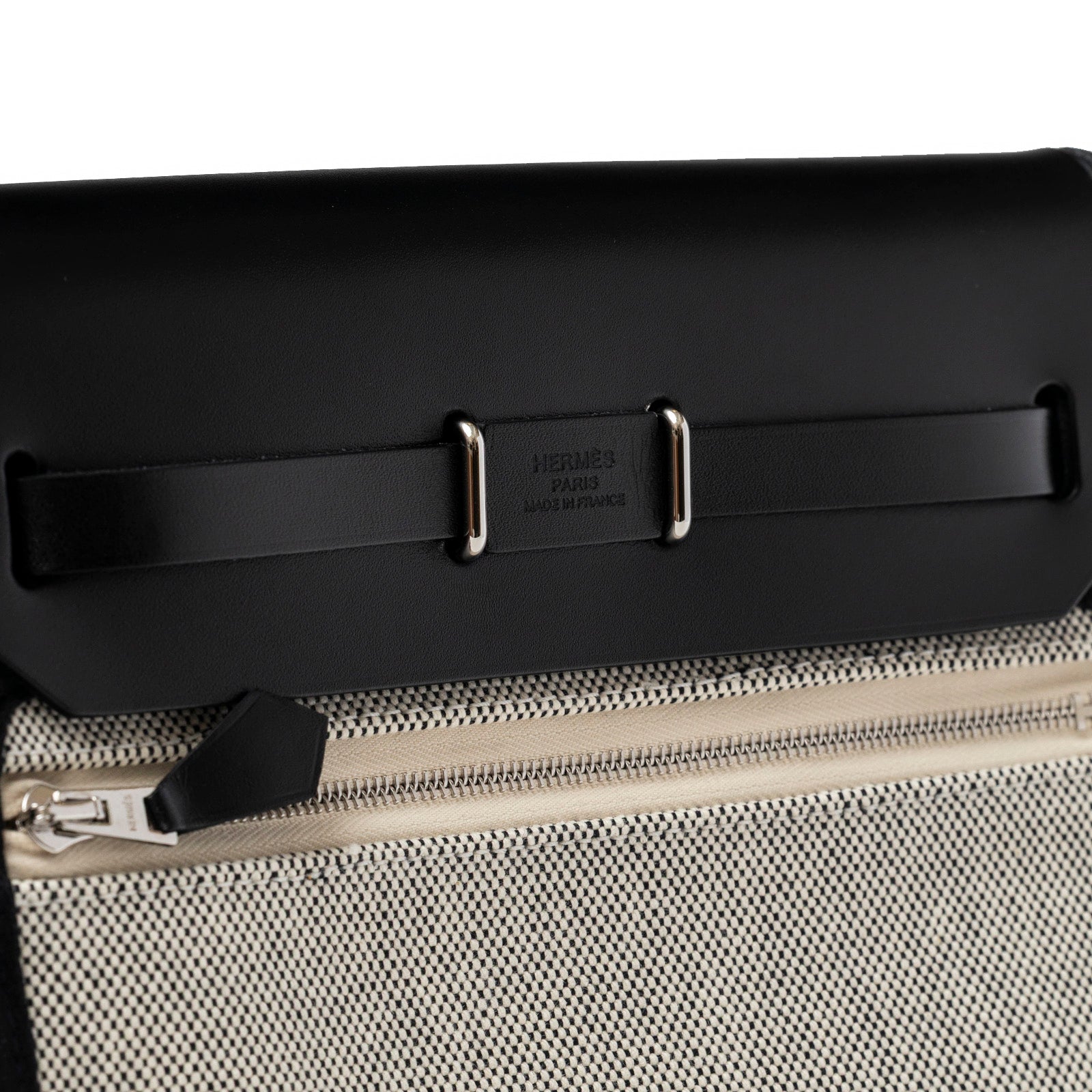 Hermès Mini Herbag Zip 20 Ecru/Black Toile and Vache Hunter Palladium Hardware