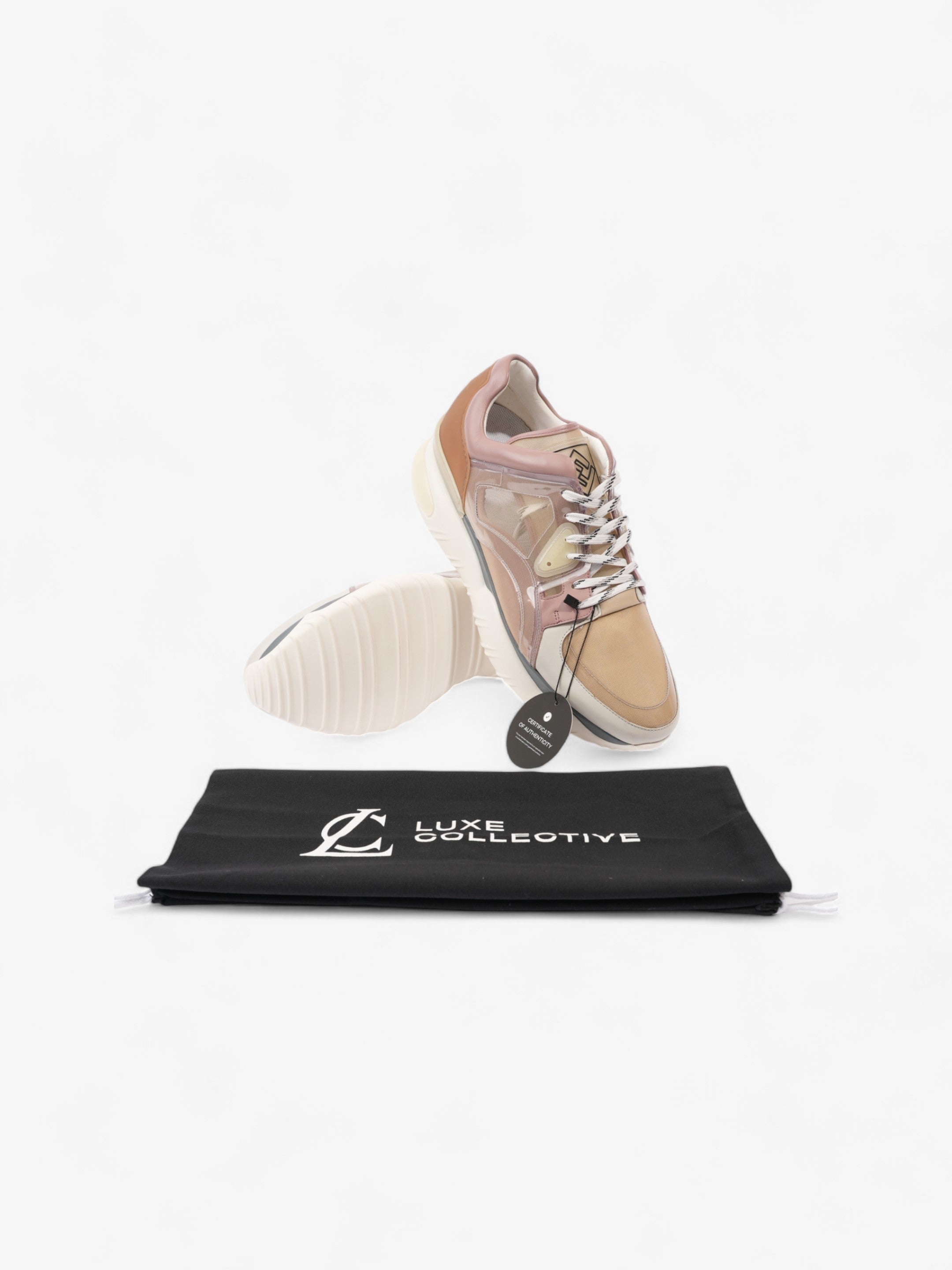 Fendi Low Top Sneaker Beige / Pink / Brown Leather EU 44 UK 10