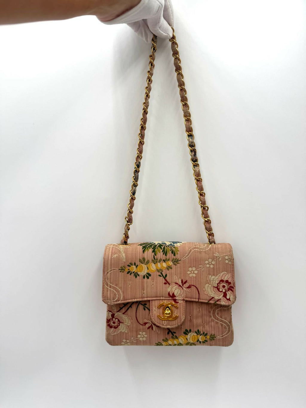 Chanel Vintage Pink Brocade Mini Square