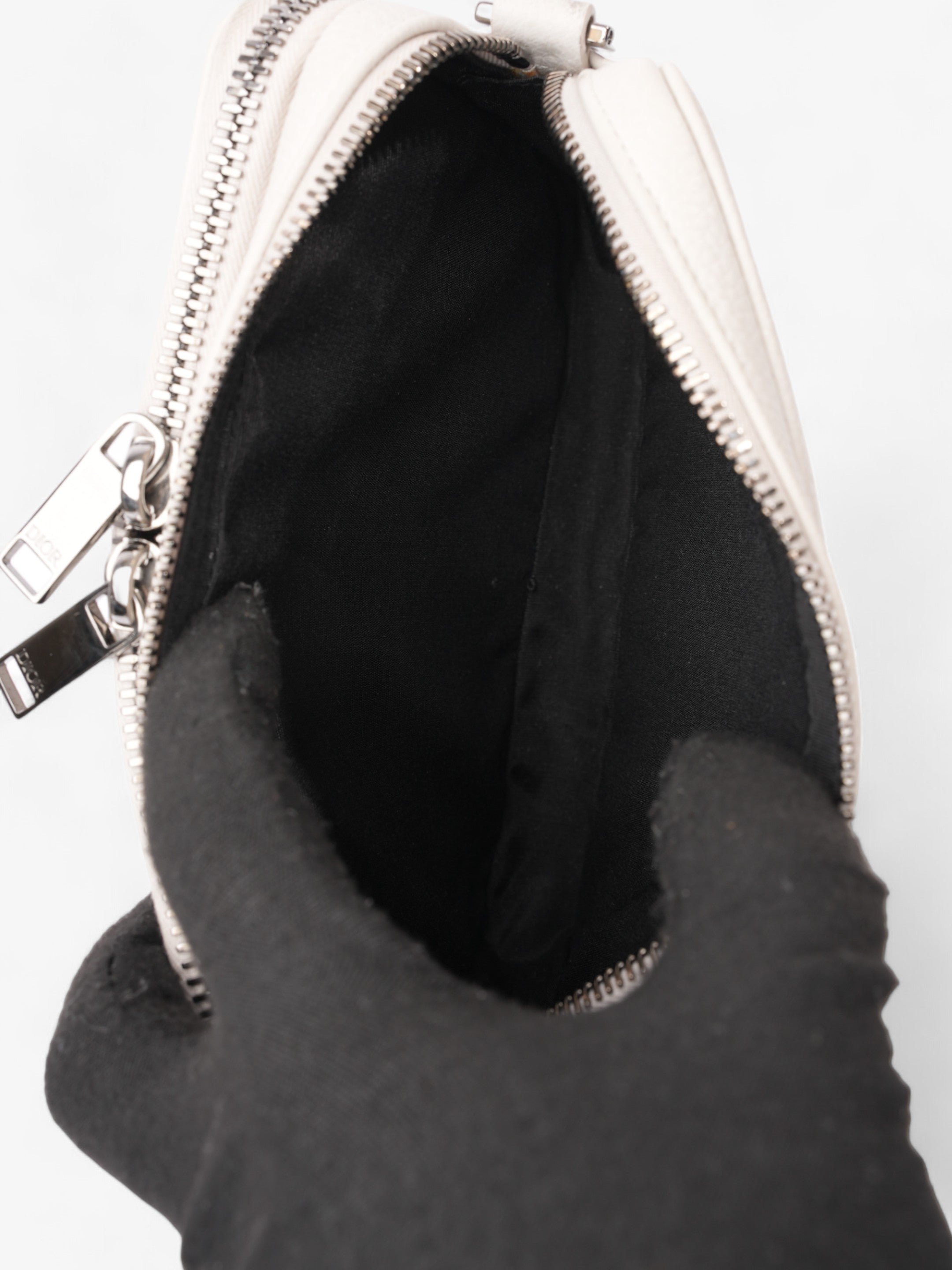 Christian Dior Double Zipped Messenger  Cream Leather