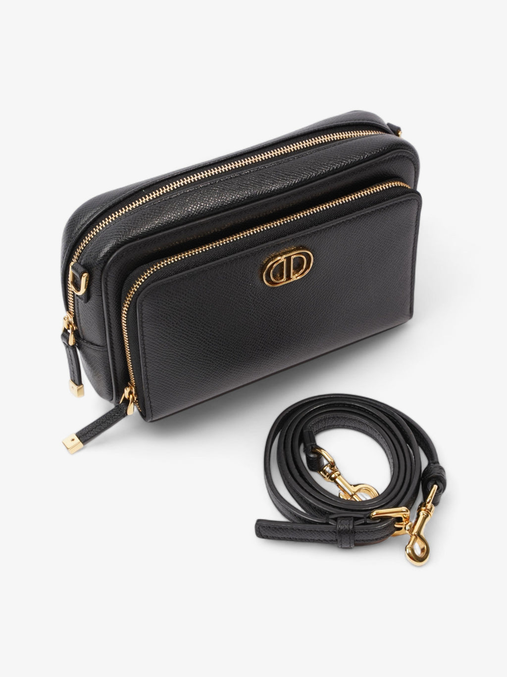 Christian Dior Caro Double Pouch Bag Black Leather