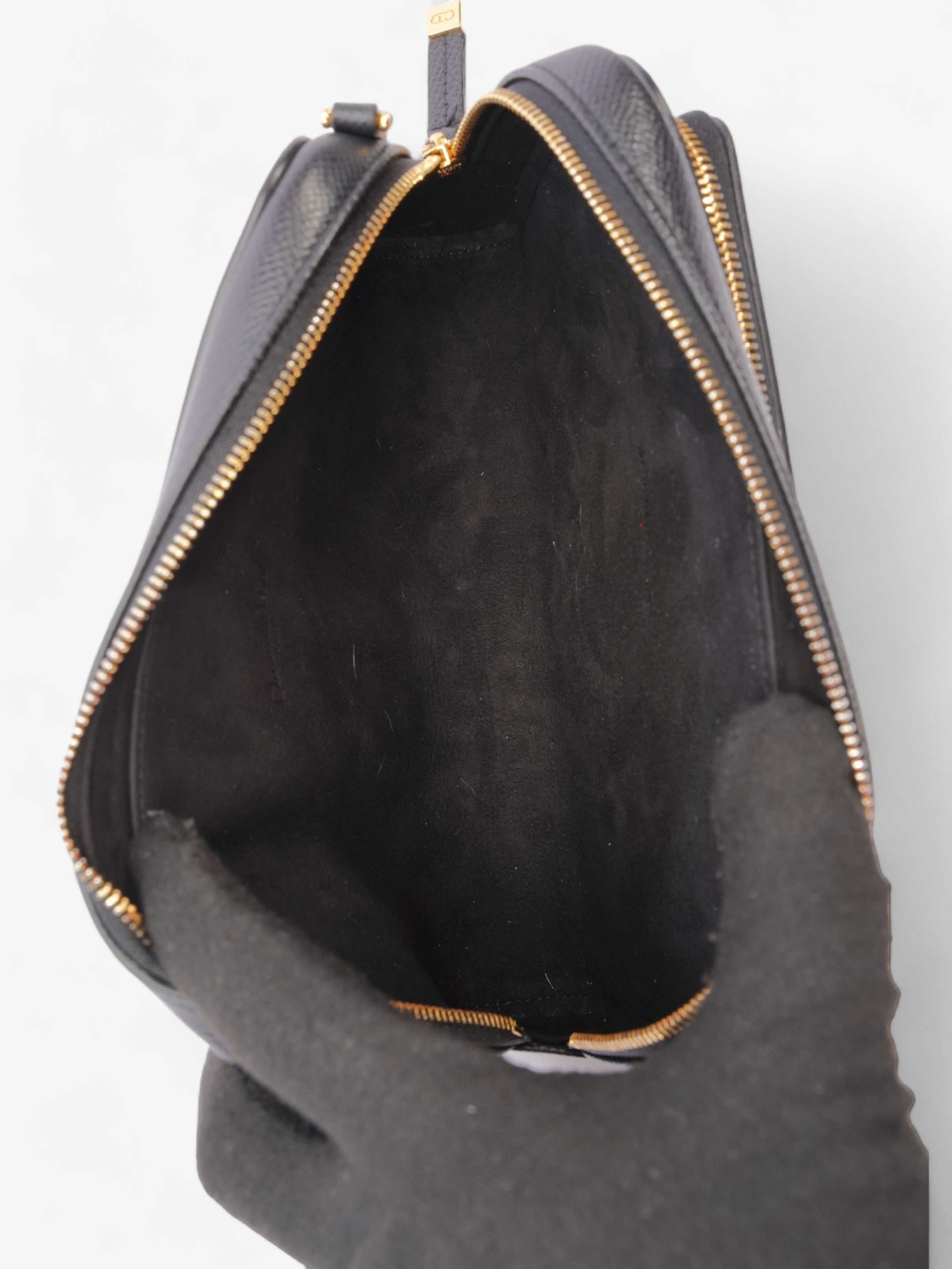 Christian Dior Caro Double Pouch Bag Black Leather