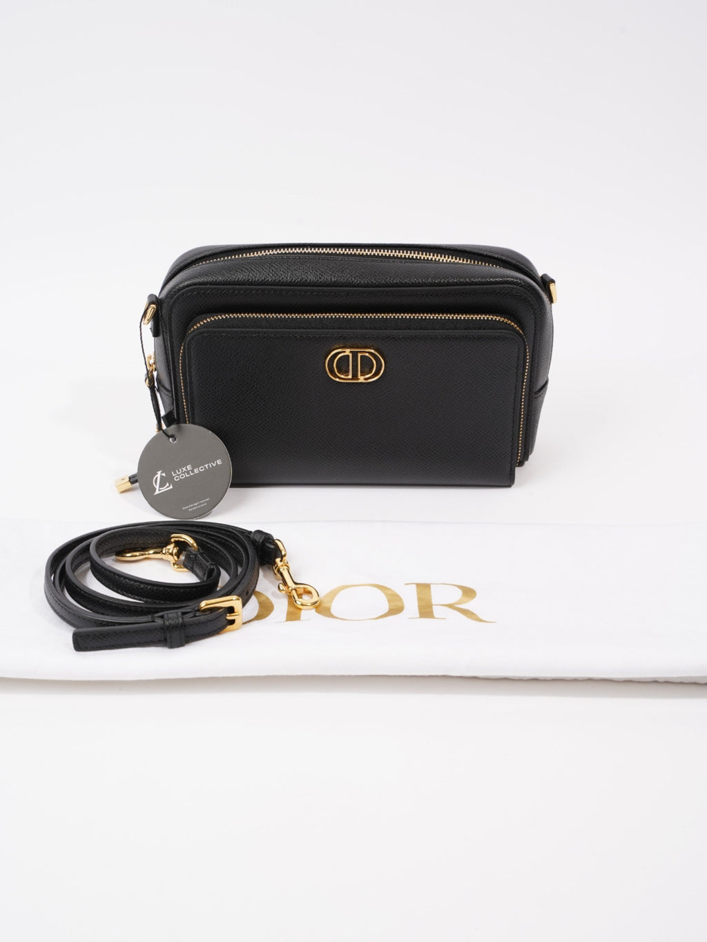 Christian Dior Caro Double Pouch Bag Black Leather