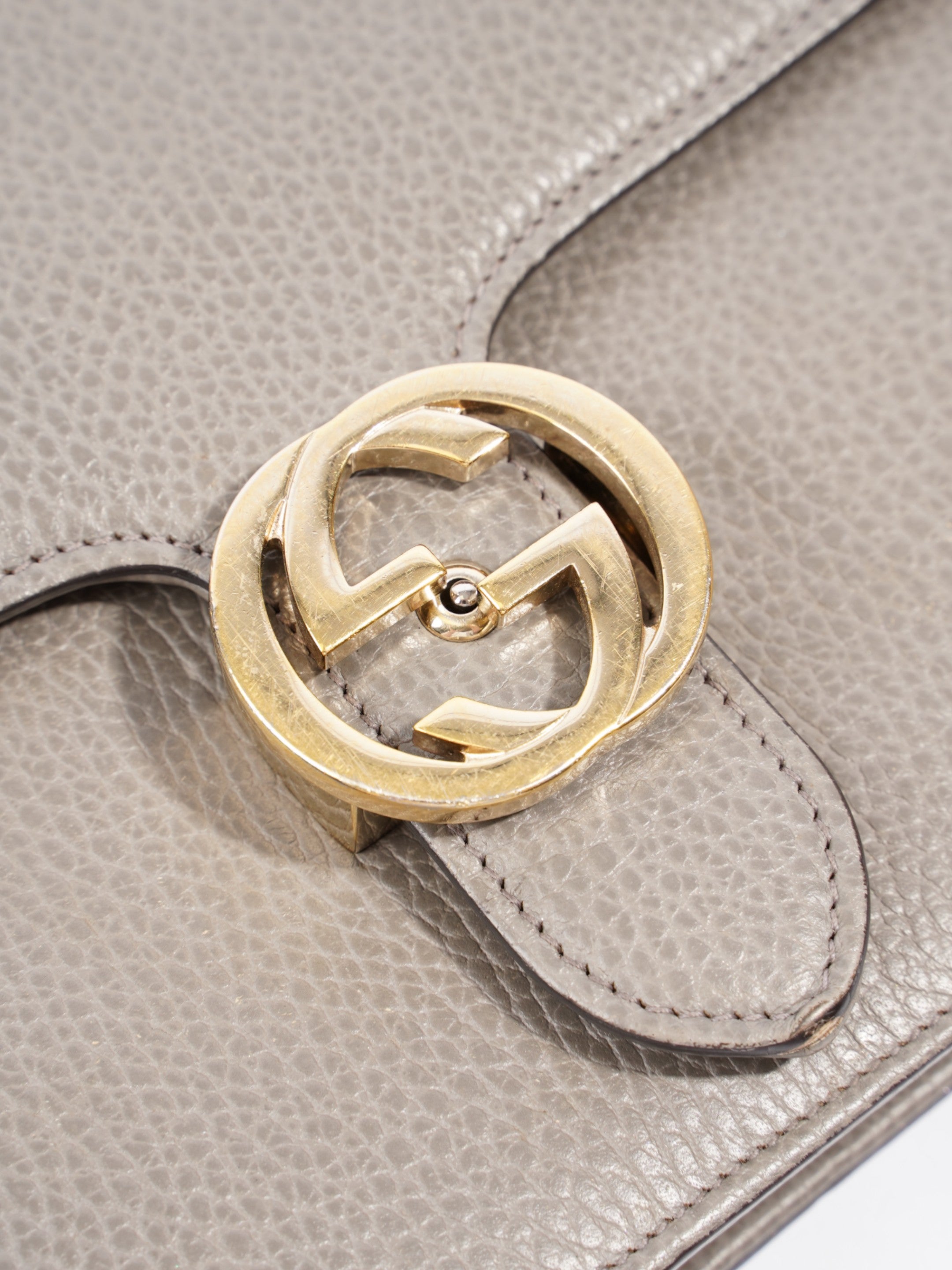 Gucci Interlocking GG Chain Grey Calfskin Leather
