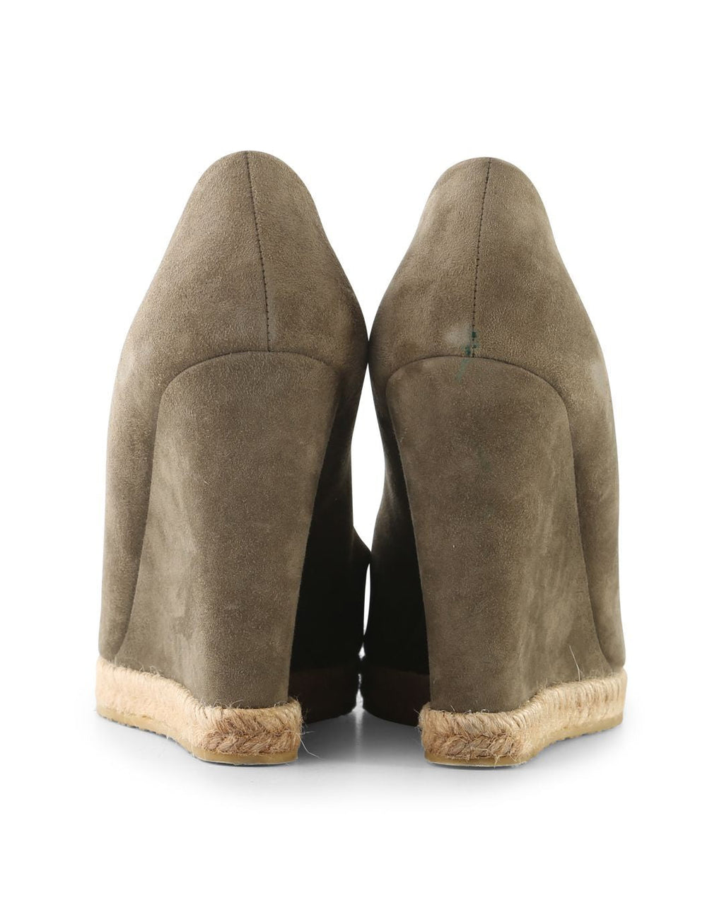 Women's Gucci Olive Suede Peep Toe Wedge Pumps
