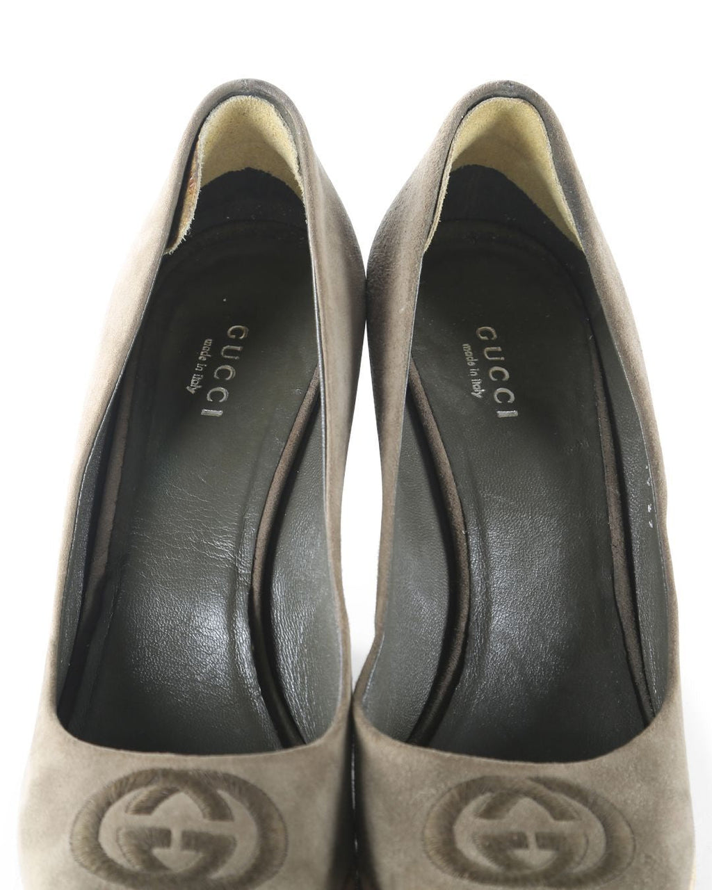 Women's Gucci Olive Suede Peep Toe Wedge Pumps