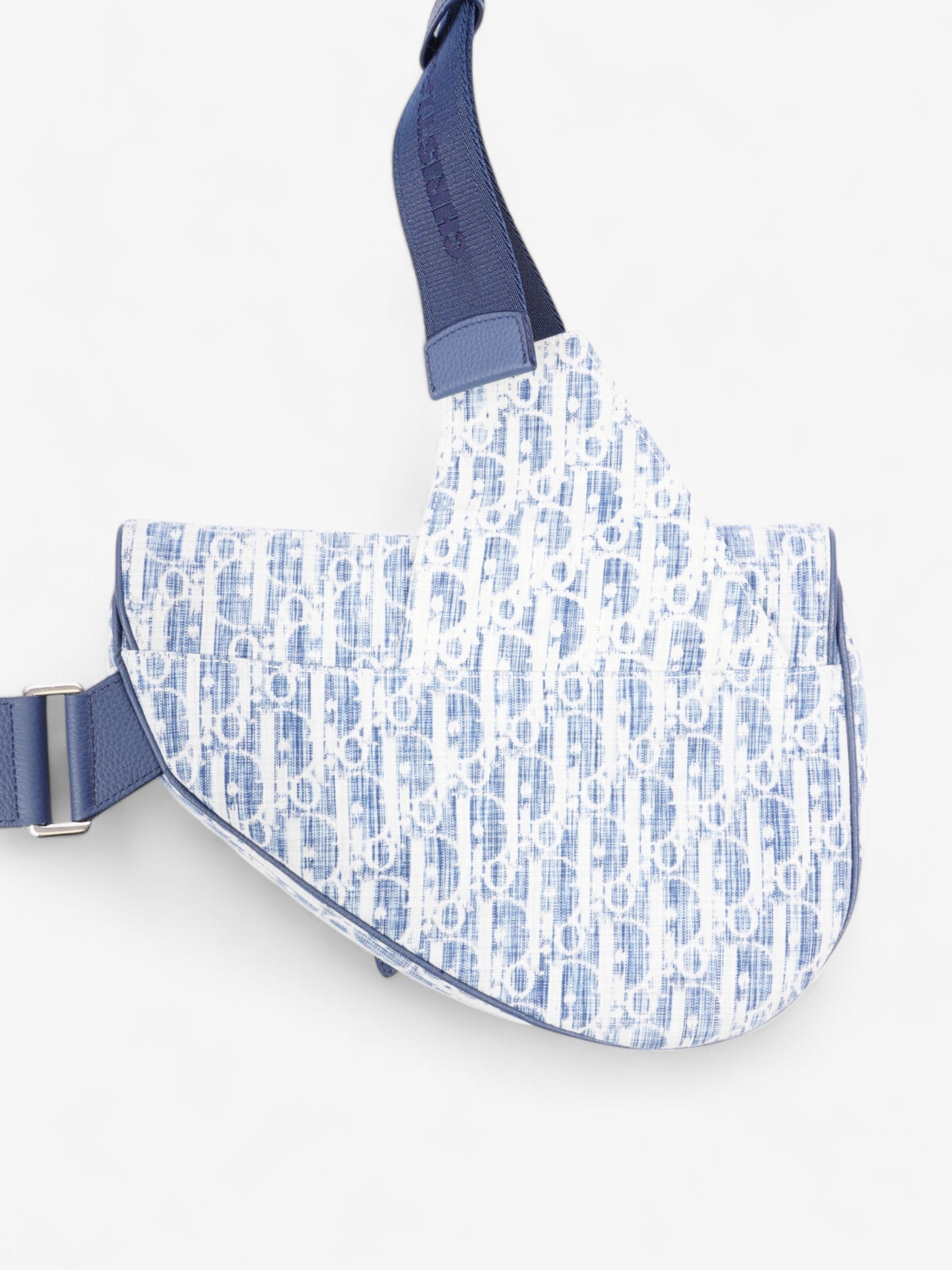 Christian Dior Saddle Bag White / Blue Oblique Canvas