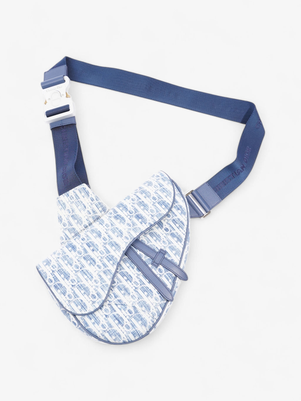 Christian Dior Saddle Bag White / Blue Oblique Canvas