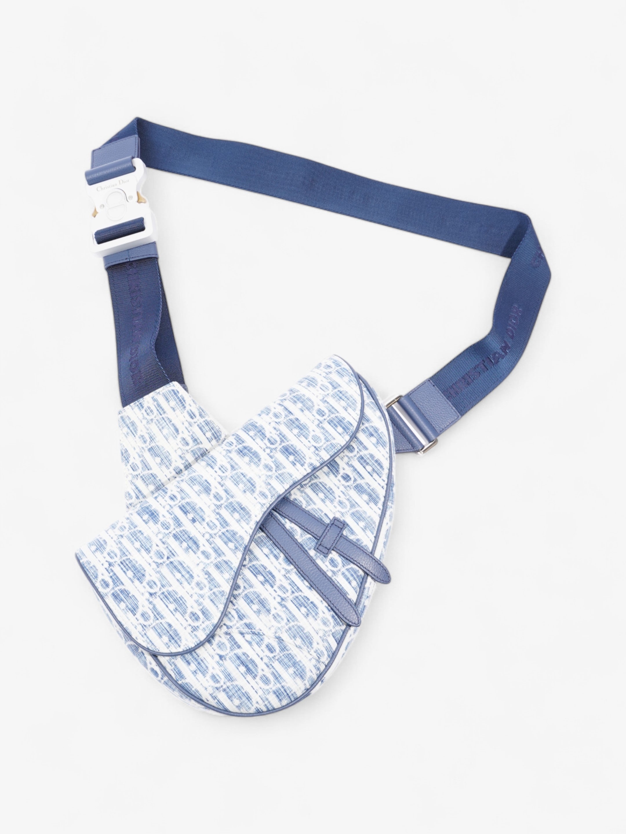 Christian Dior Saddle Bag White / Blue Oblique Canvas