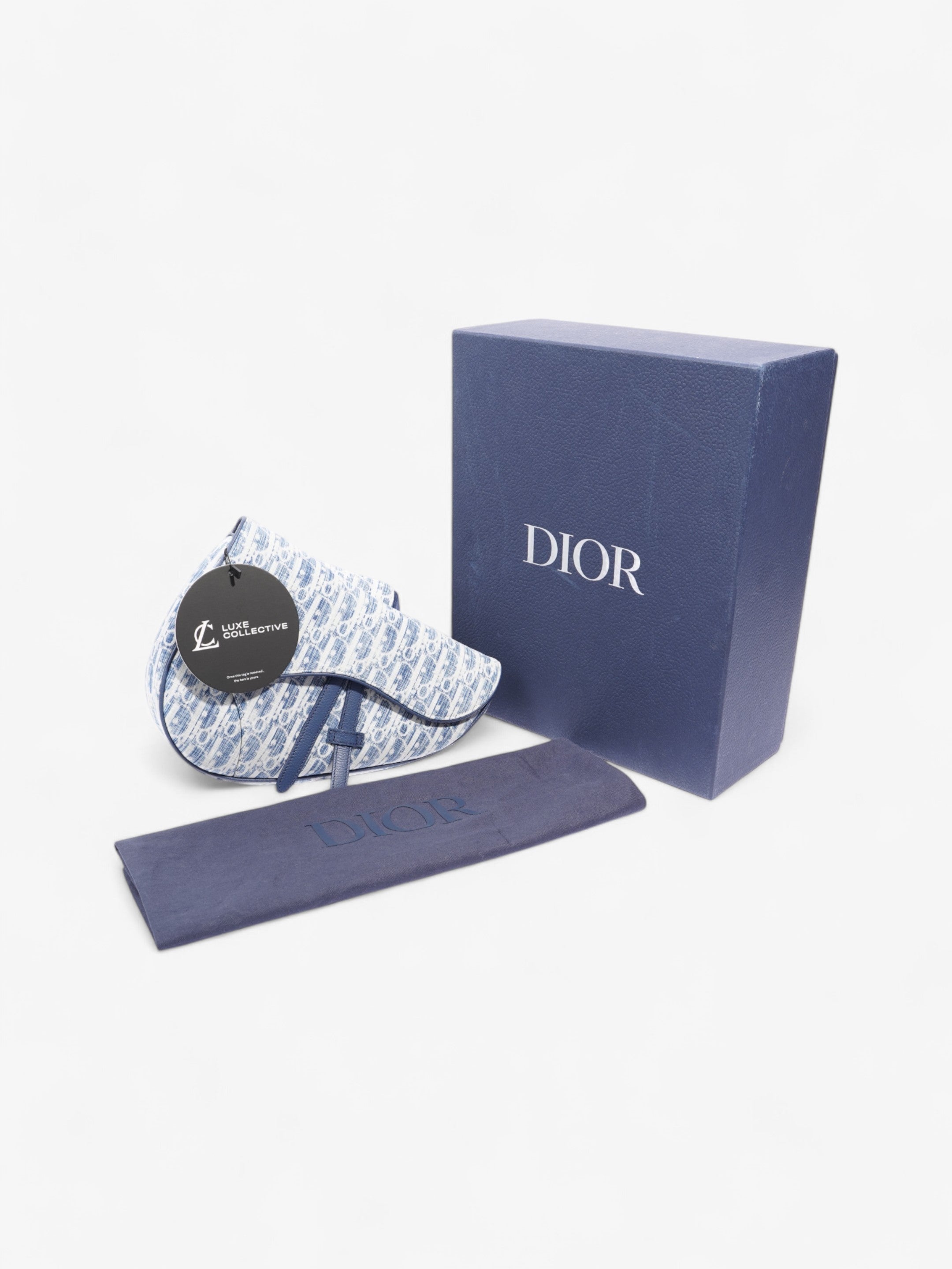 Christian Dior Saddle Bag White / Blue Oblique Canvas