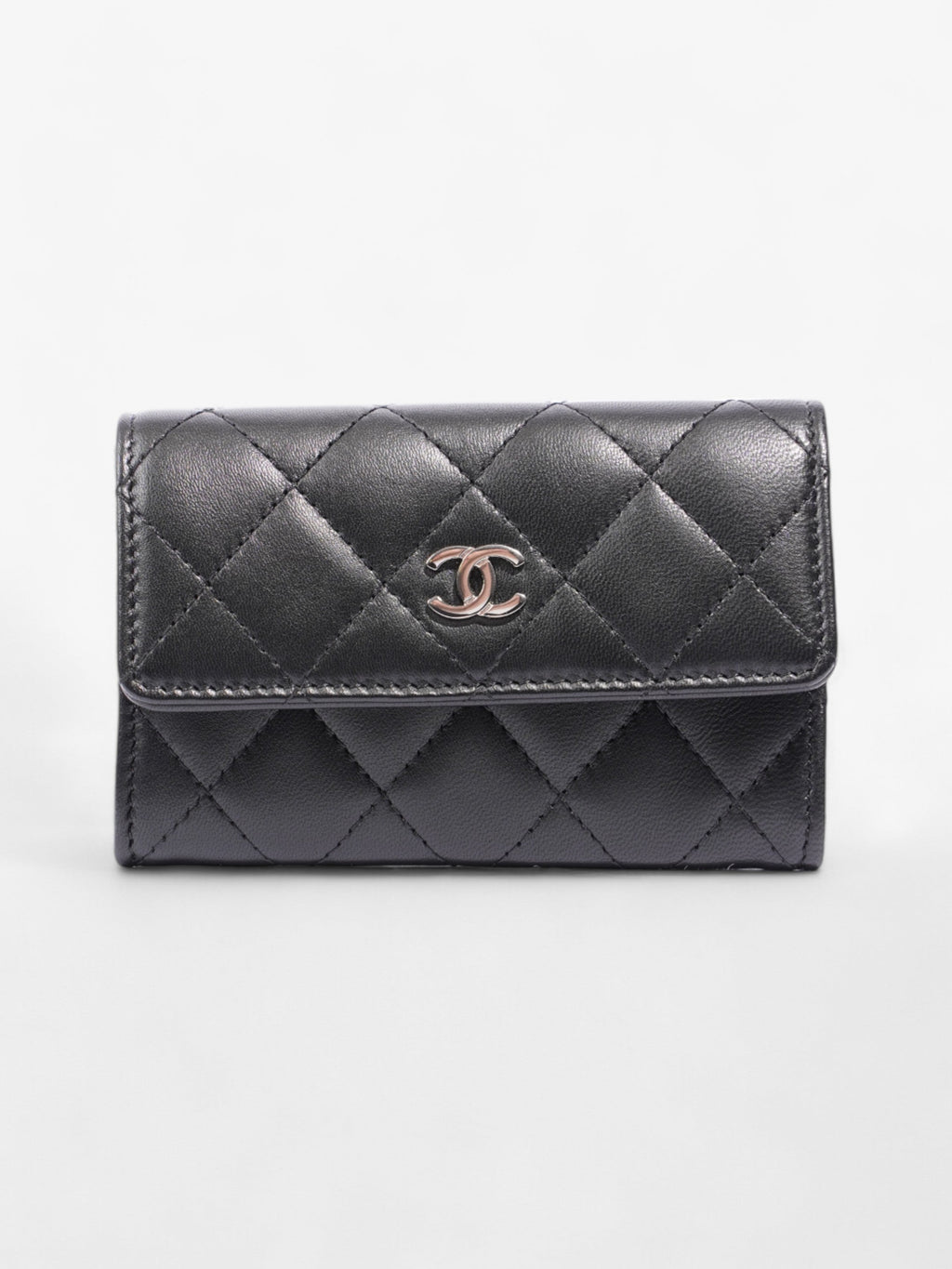 Chanel Interlocking CC Flap  Holder Black / Silver Lambskin Leather Small