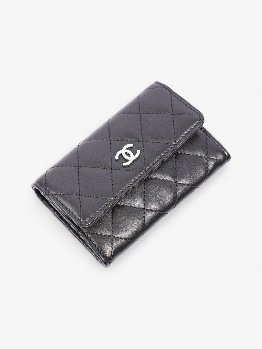 Chanel Interlocking CC Flap  Holder Black / Silver Lambskin Leather Small