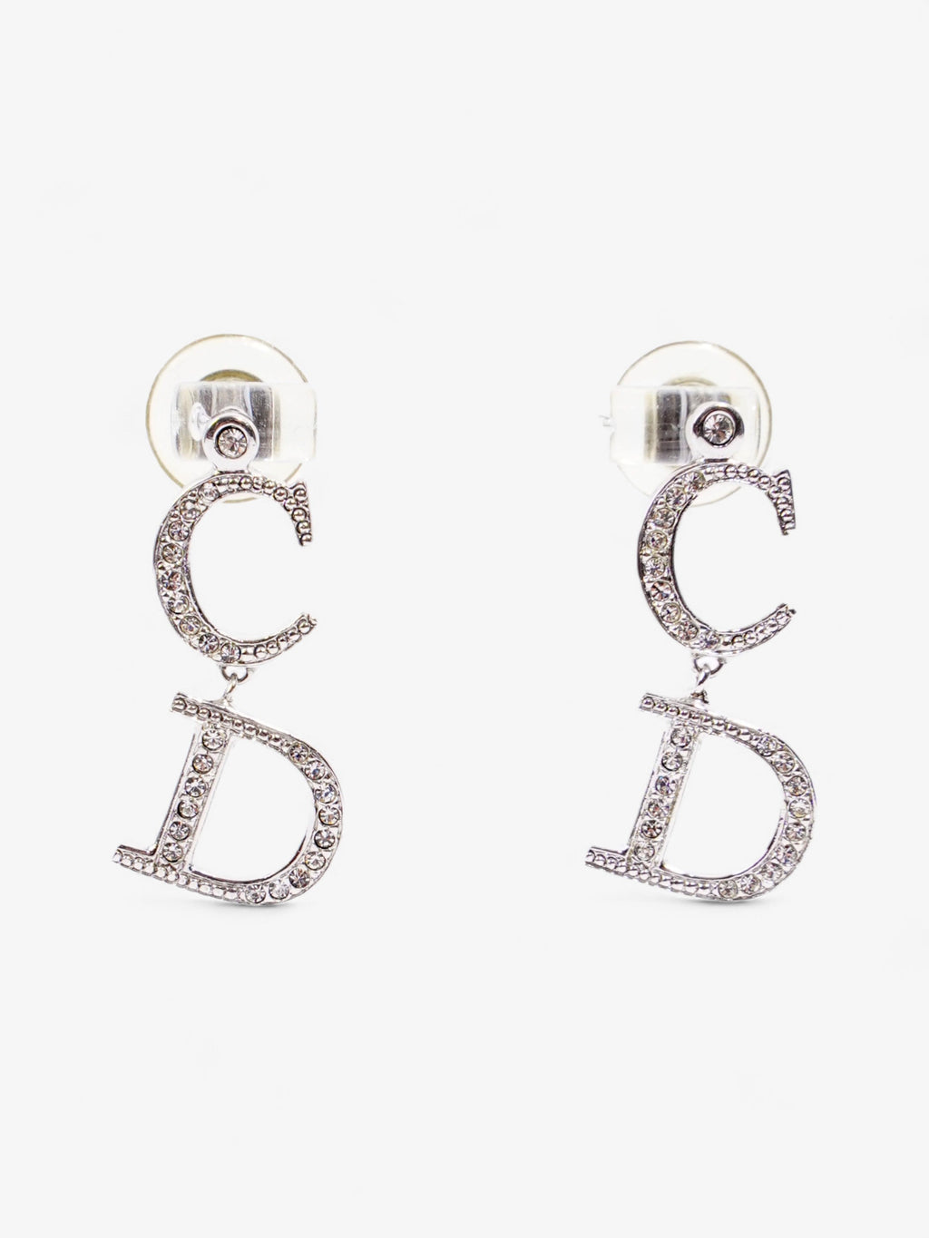 Christian Dior CD Logo Earrings Silver Base Metal