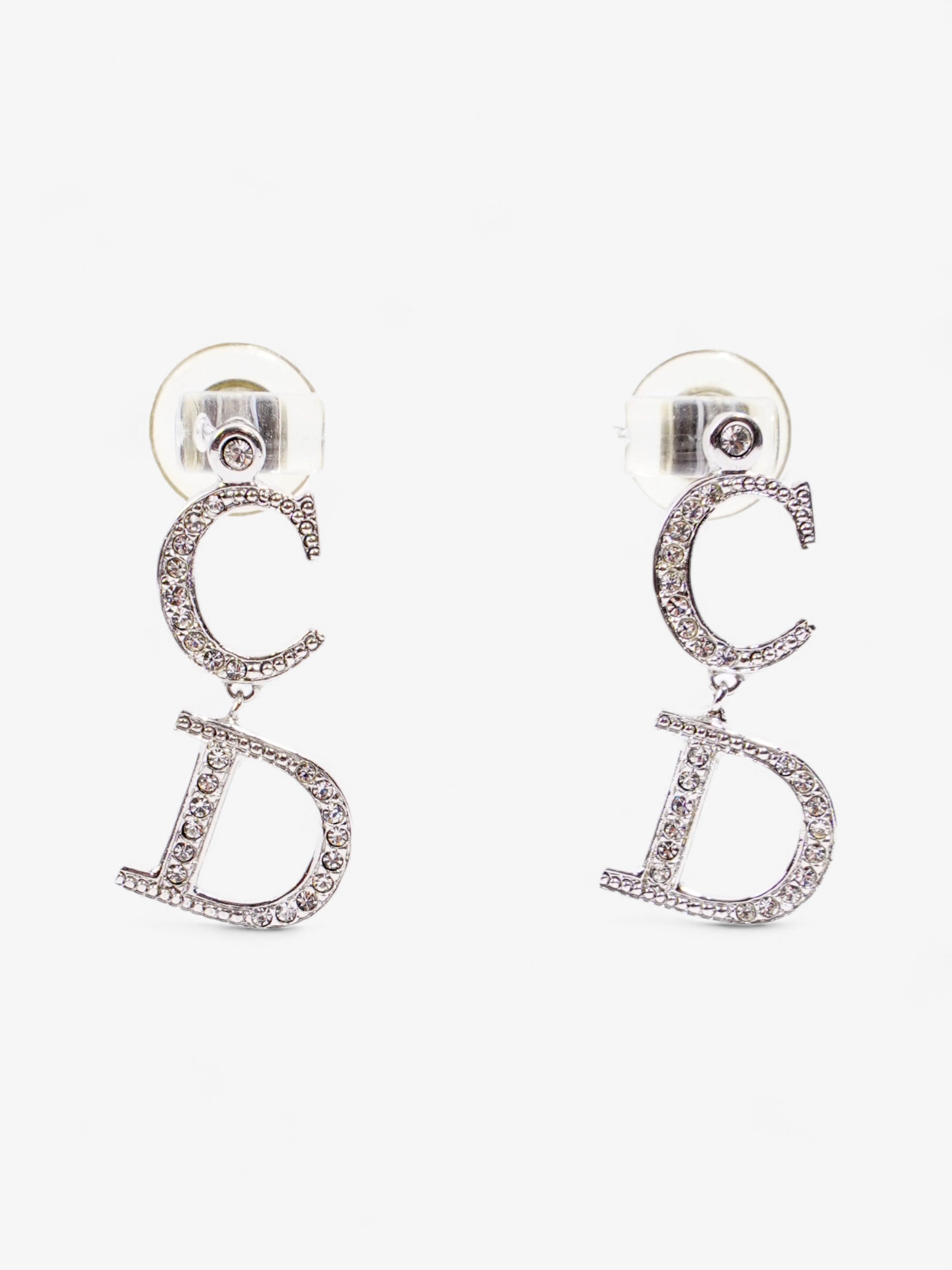 Christian Dior CD Logo Earrings Silver Base Metal