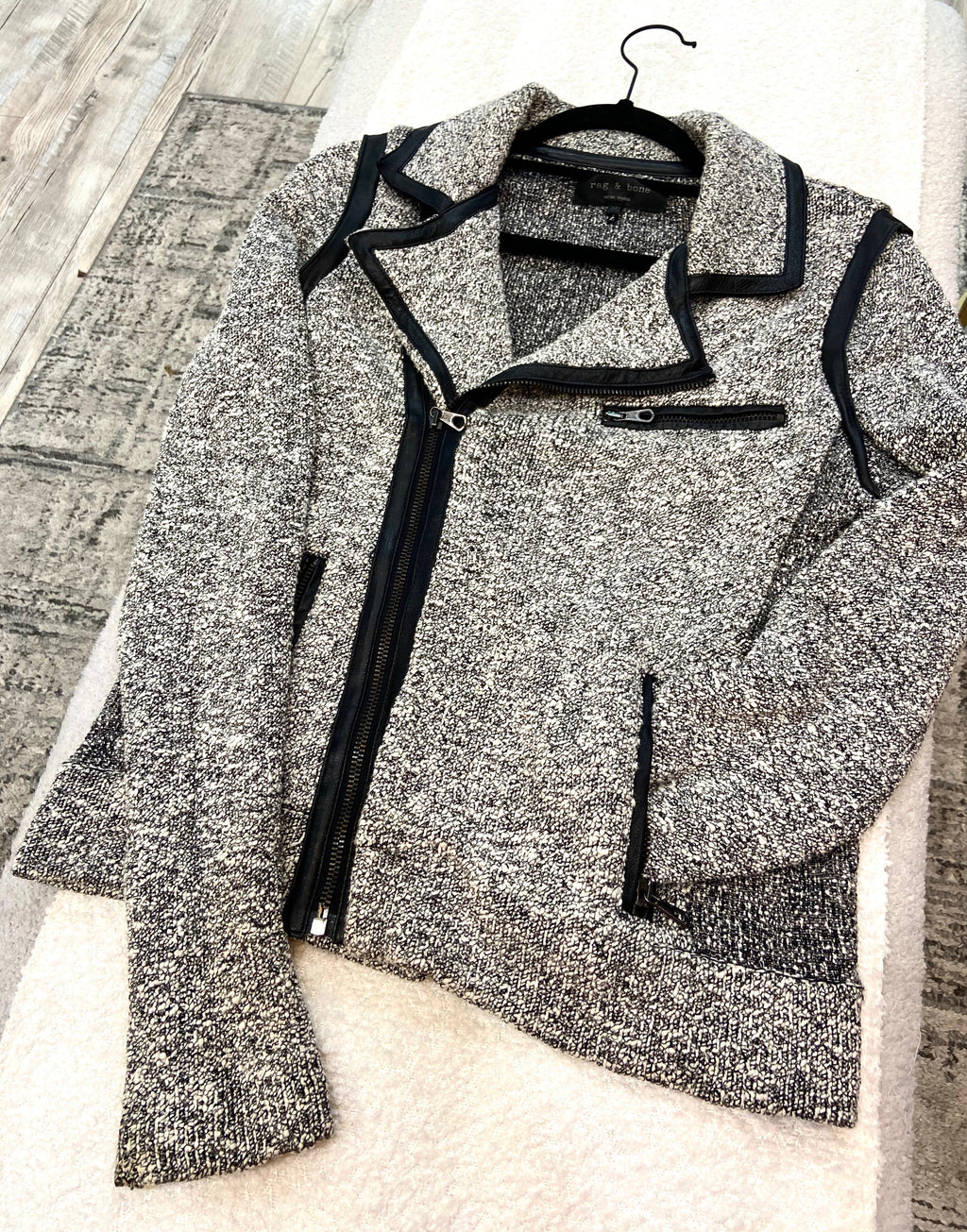 RAG & BONE HART TWEED MOTO ZIP BIKER JACKET