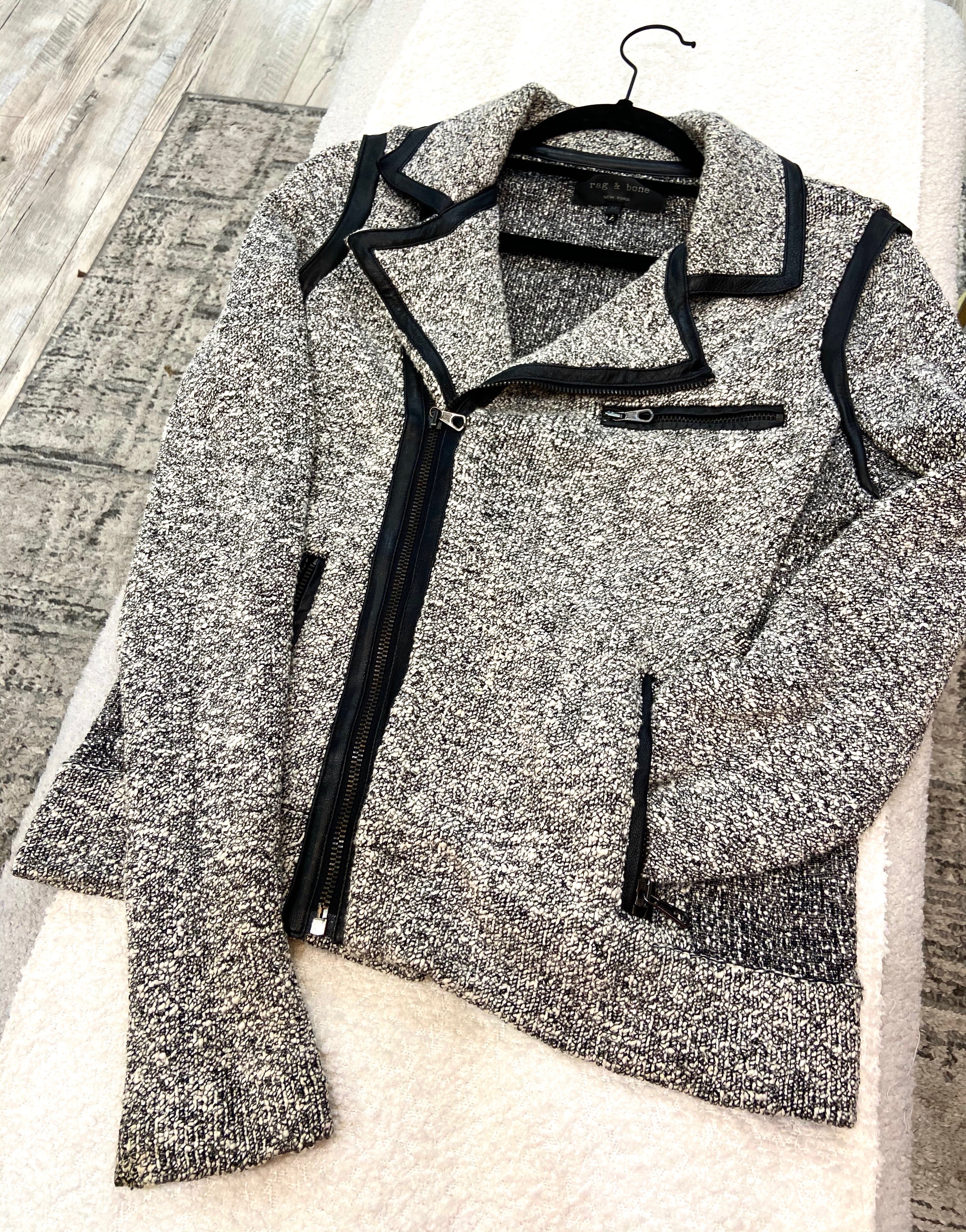 RAG & BONE HART TWEED MOTO ZIP BIKER JACKET