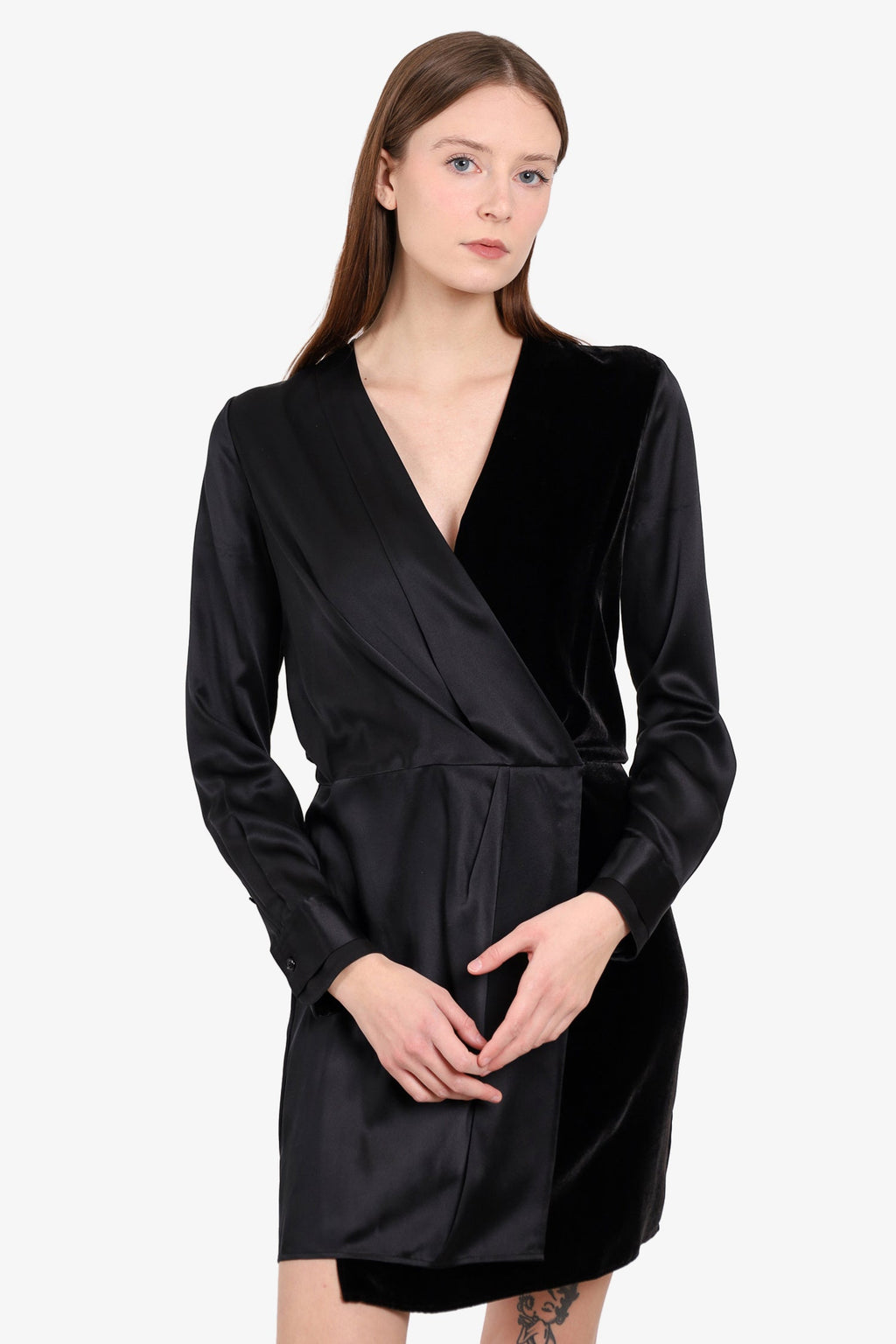 Rag & Bone Black Silk/Velvet V-Neck Long-Sleeve Dress Size XS
