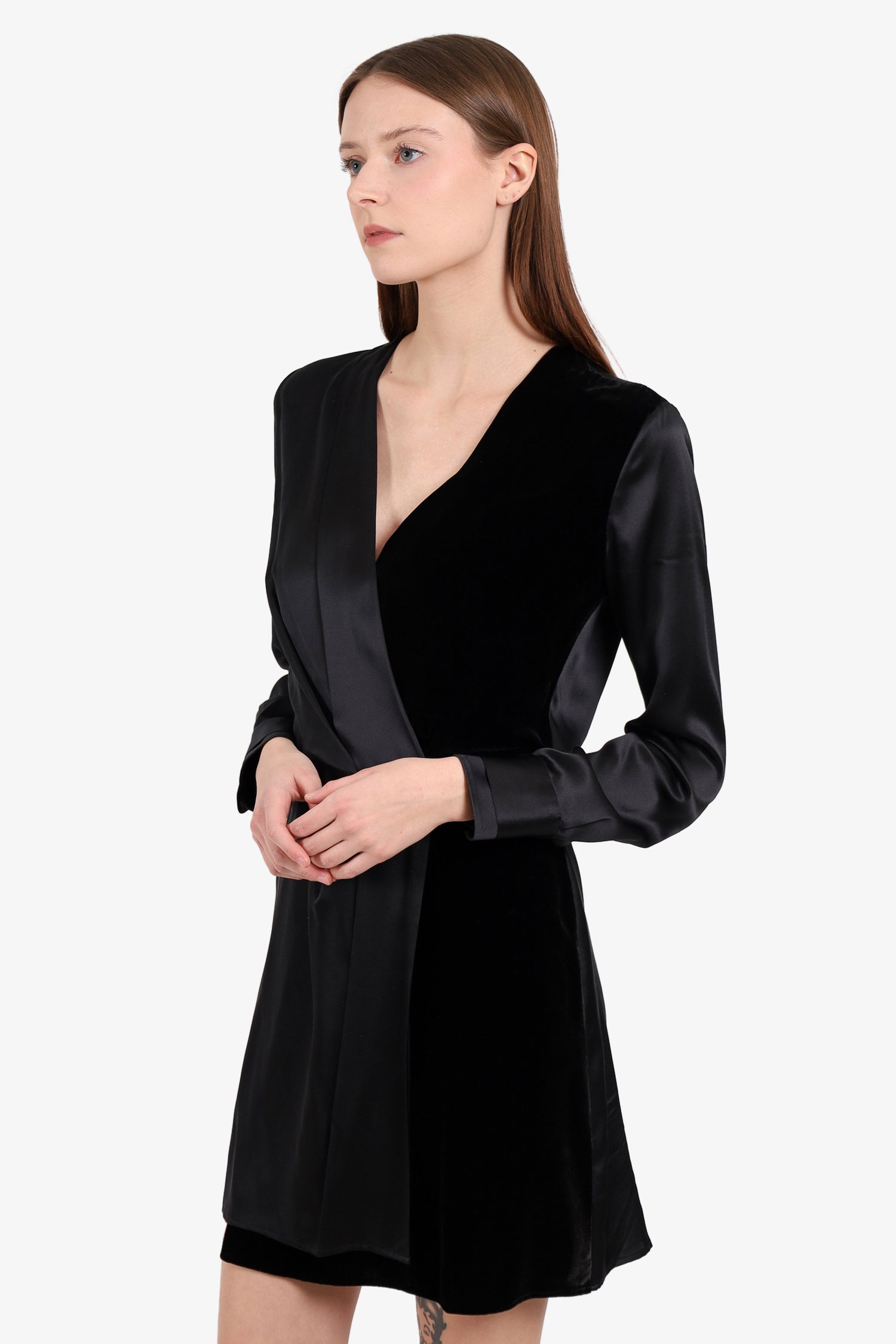 Rag & Bone Black Silk/Velvet V-Neck Long-Sleeve Dress Size XS