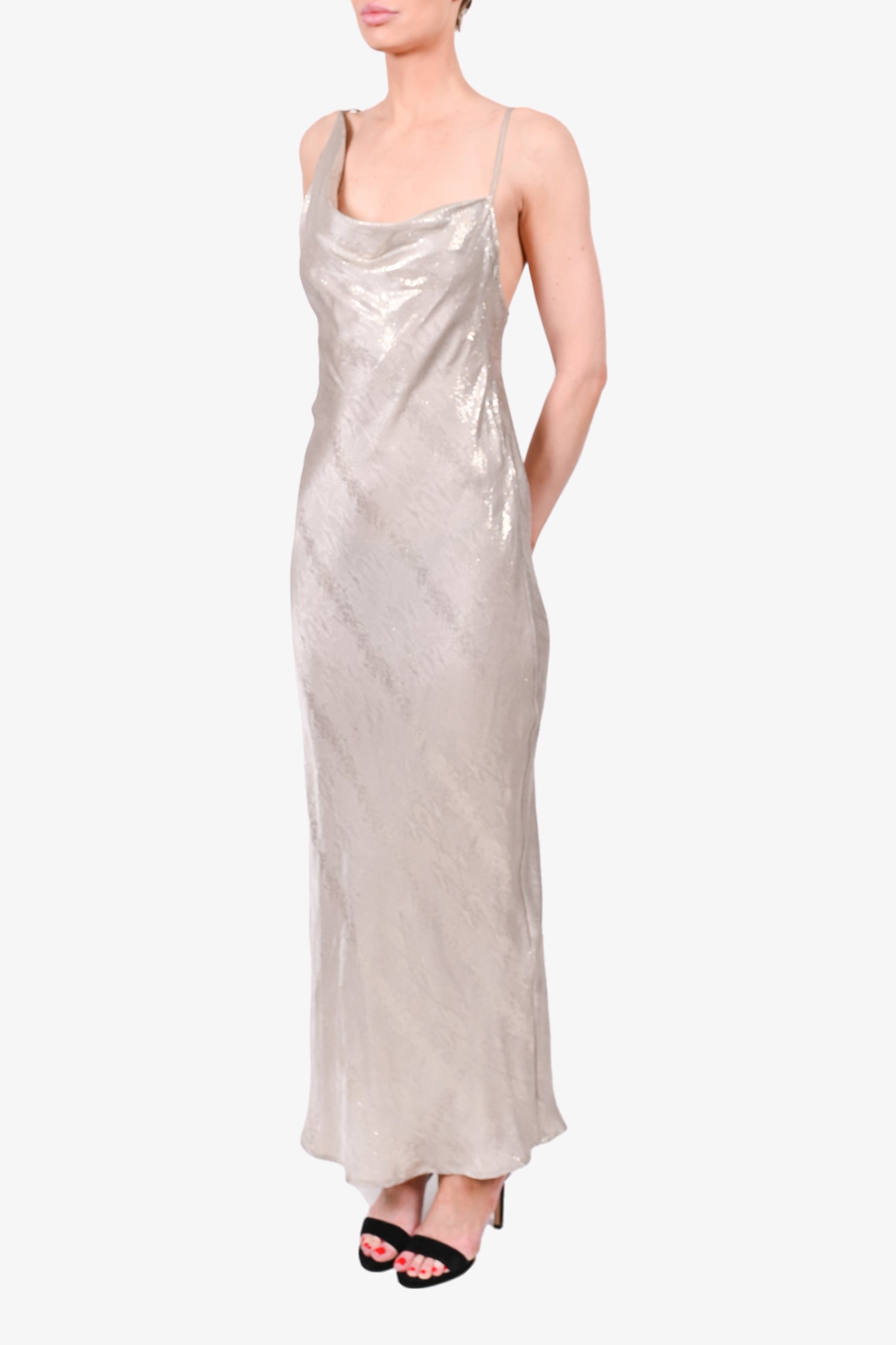 Rat & Boa Silk Silver Cowl Maxi Dress Size M