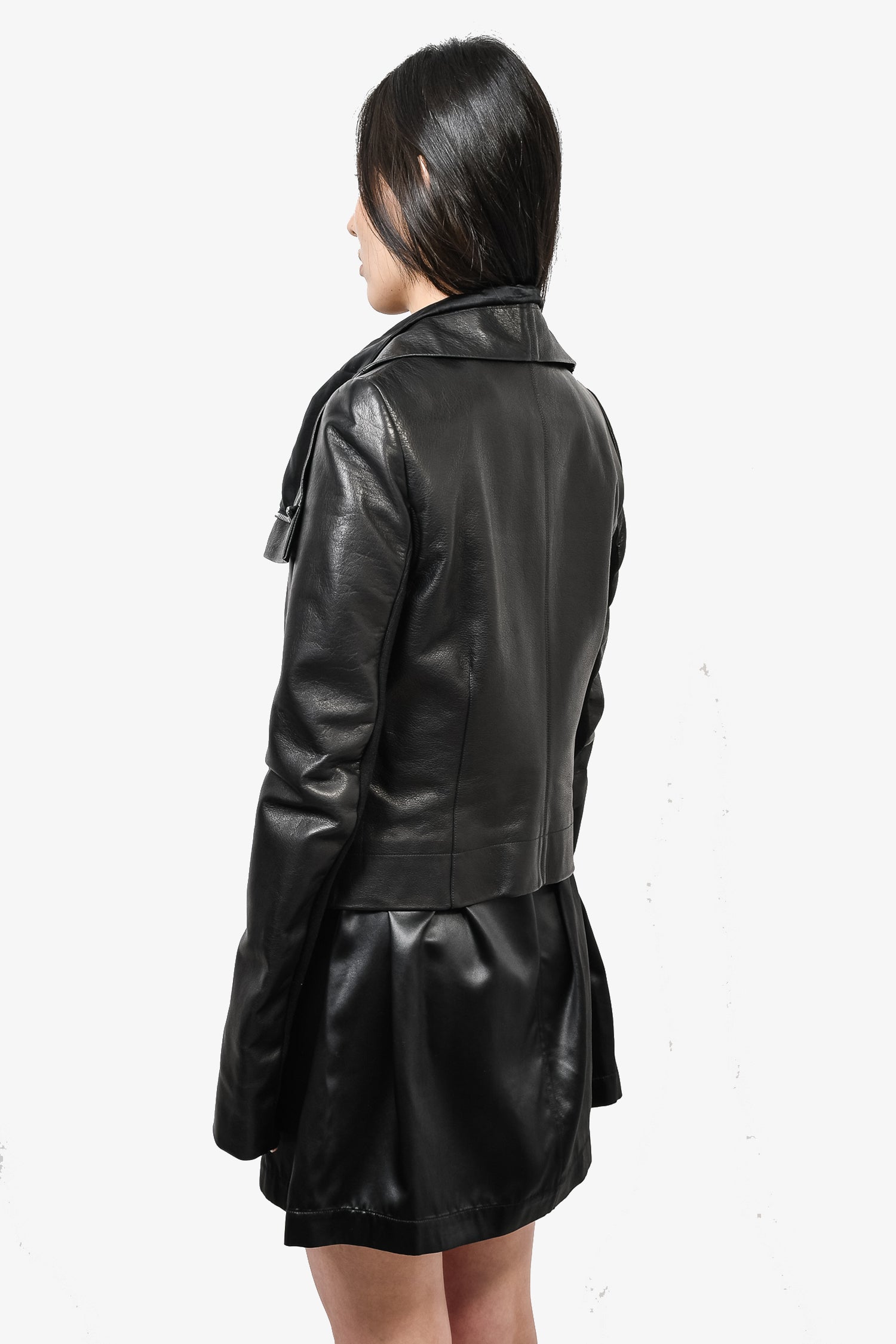 Rick Owens Black Leather Asymmetrical Jacket Size 12