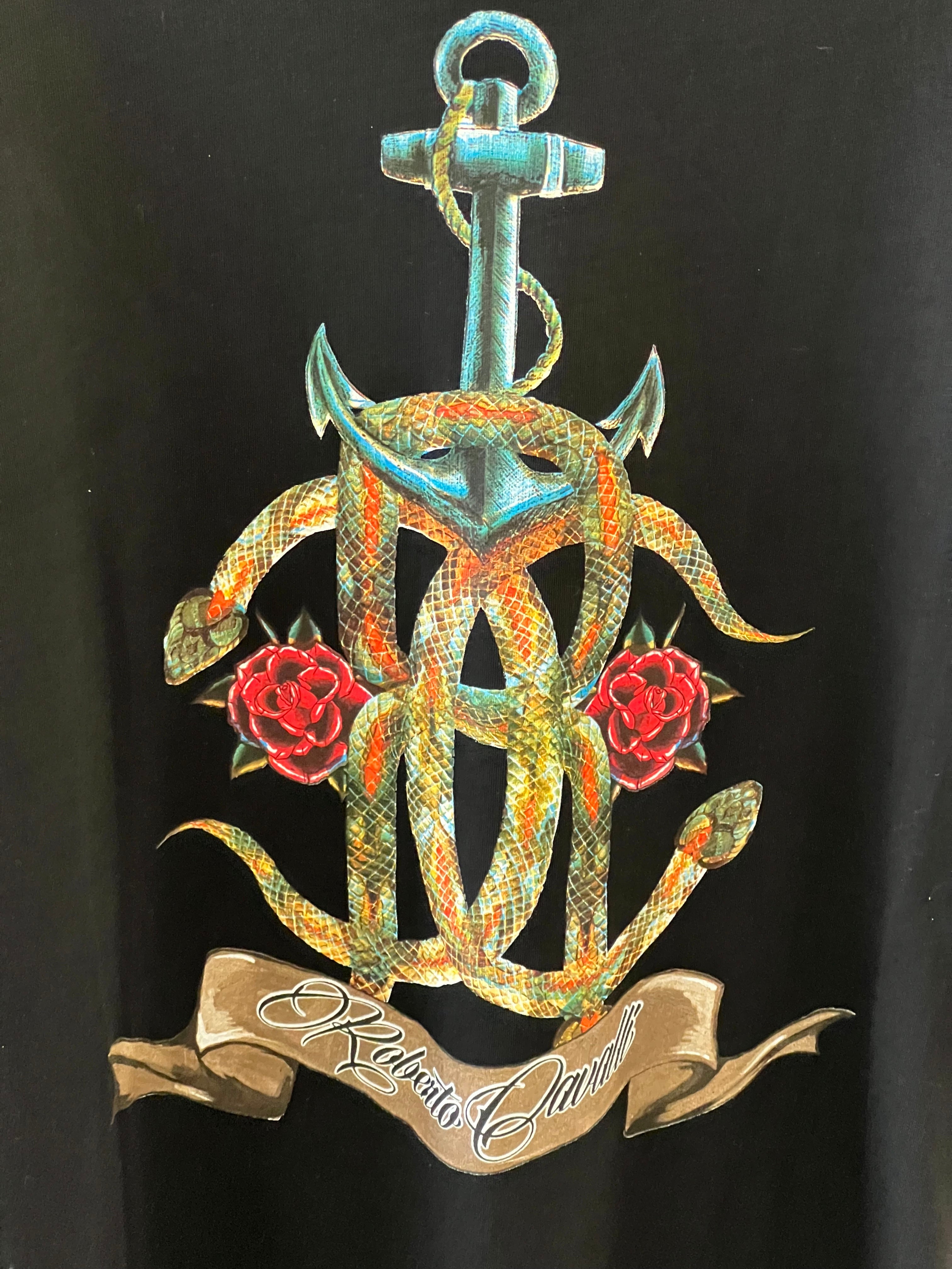 ROBERTO CAVALLI PIMA COTTON RC ANCHOR ROSE T-SHIRT
