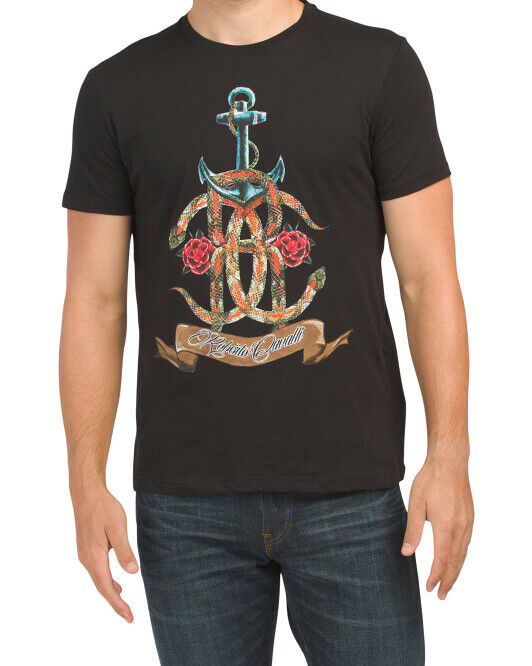 ROBERTO CAVALLI PIMA COTTON RC ANCHOR ROSE T-SHIRT