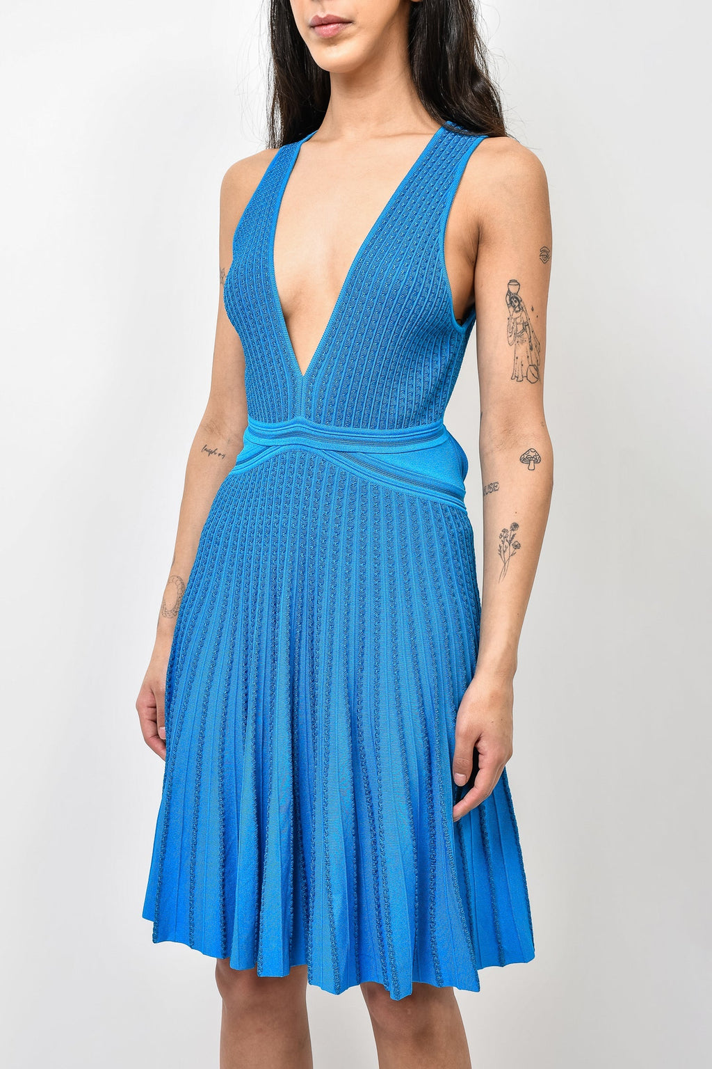 Roberto Cavalli Blue Strapless V-Neck Dress Size 42