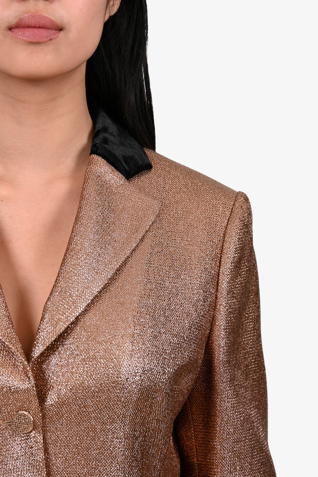 Roberto Cavalli Metallic Copper Blazer with Black Velvet Collar Size 44