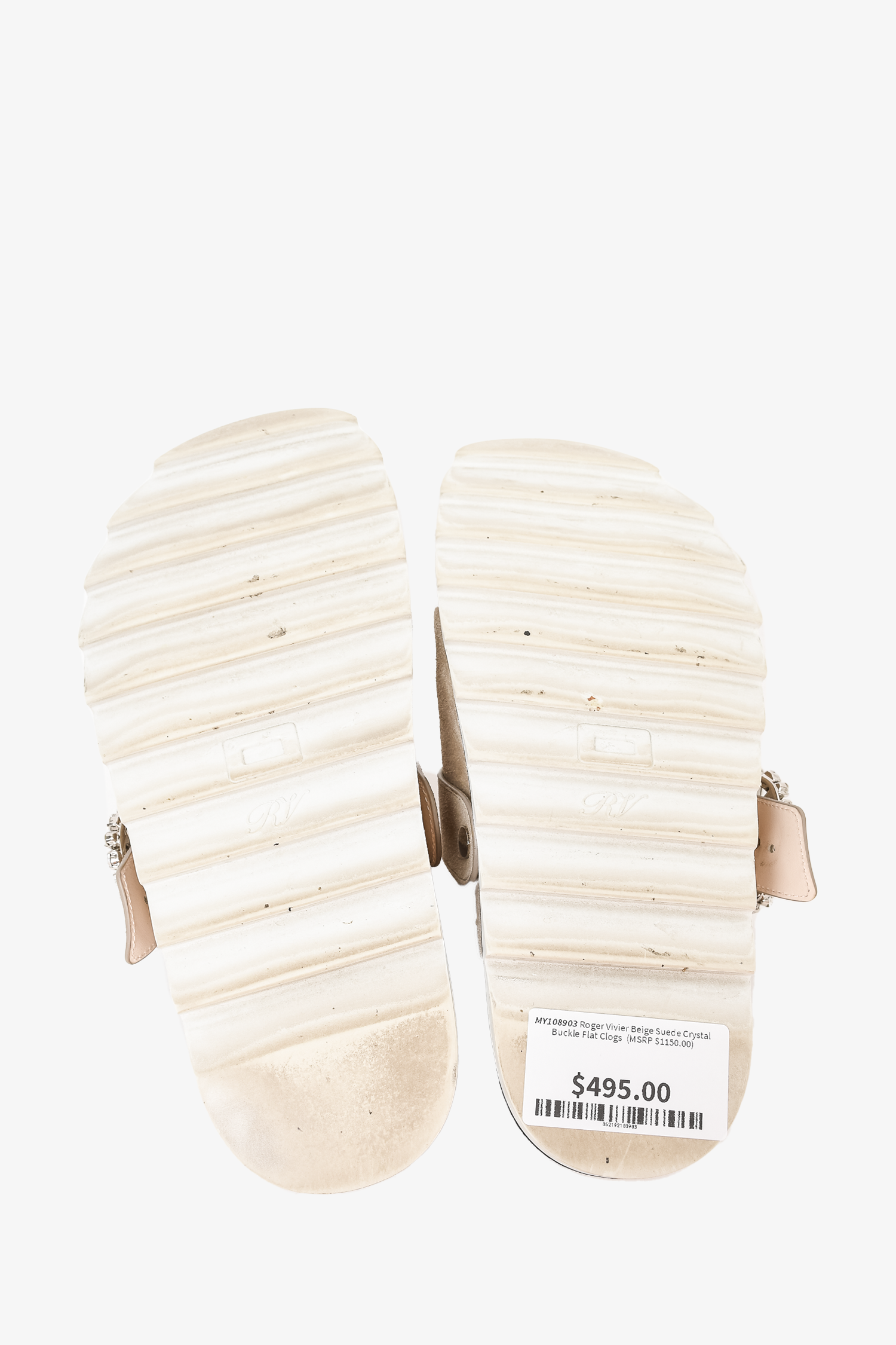 Roger Vivier Beige Suede Crystal Buckle Flat Clogs Size 35
