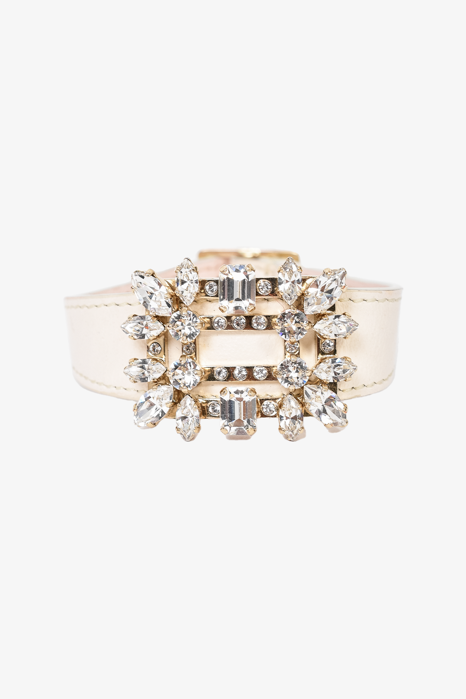 Roger Vivier White Leather 'Broche Vivier Buckle' Bracelet