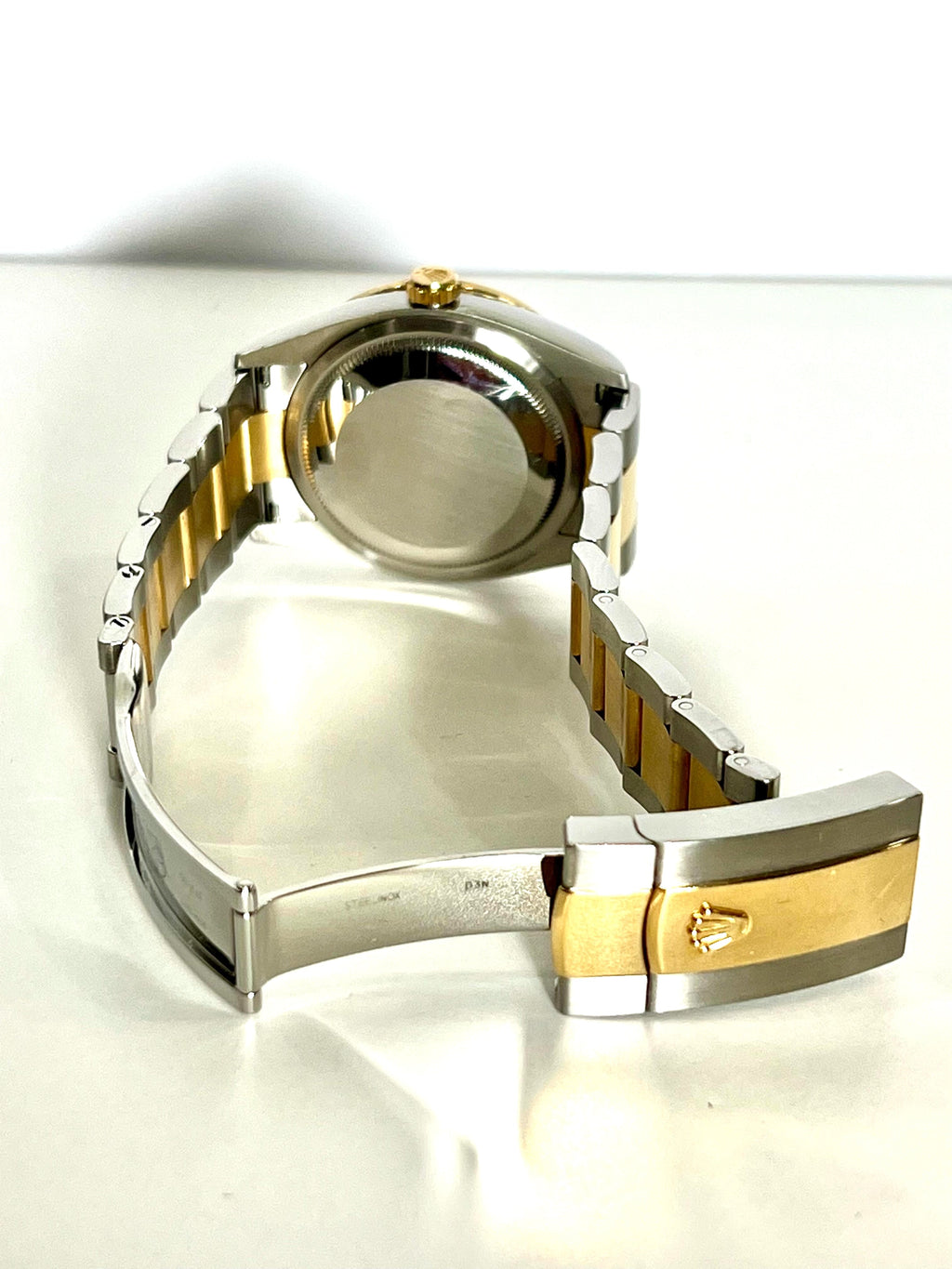 ROLEX DATEJUST 36MM GOLDEN PALM DIAL DIAMOND BEZEL TWO-TONE JUBILEE WATCH
