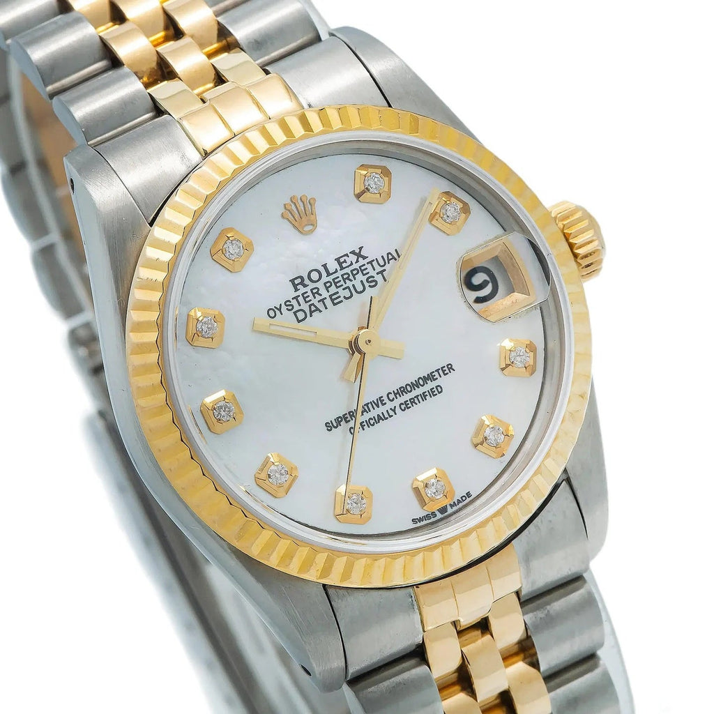 ROLEX DATEJUST 18K YELLOW GOLD TWO-TONE MOP DIAL JUBILEE BAND WATCH