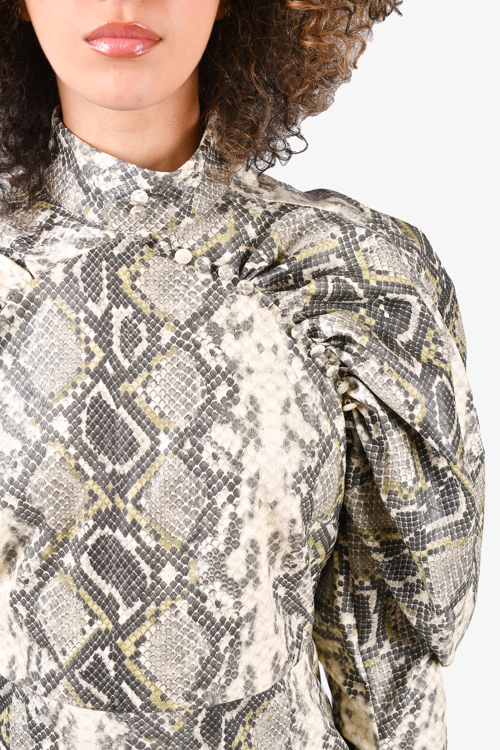 Rotate Birger Christensen Cream/Grey Faux Leather Python Pattern Dress Size 4 US