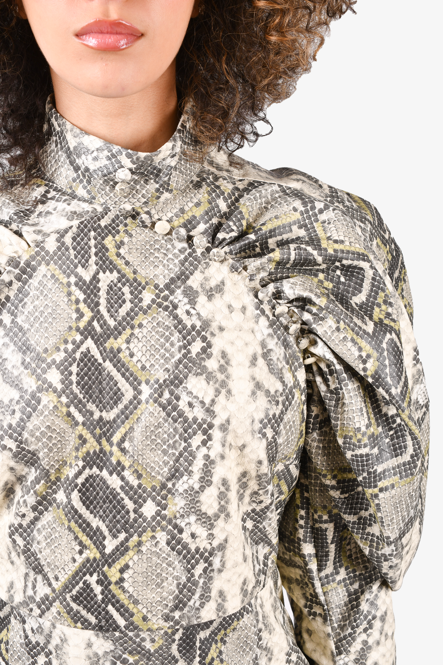 Rotate Birger Christensen Cream/Grey Faux Leather Python Pattern Dress Size 4 US