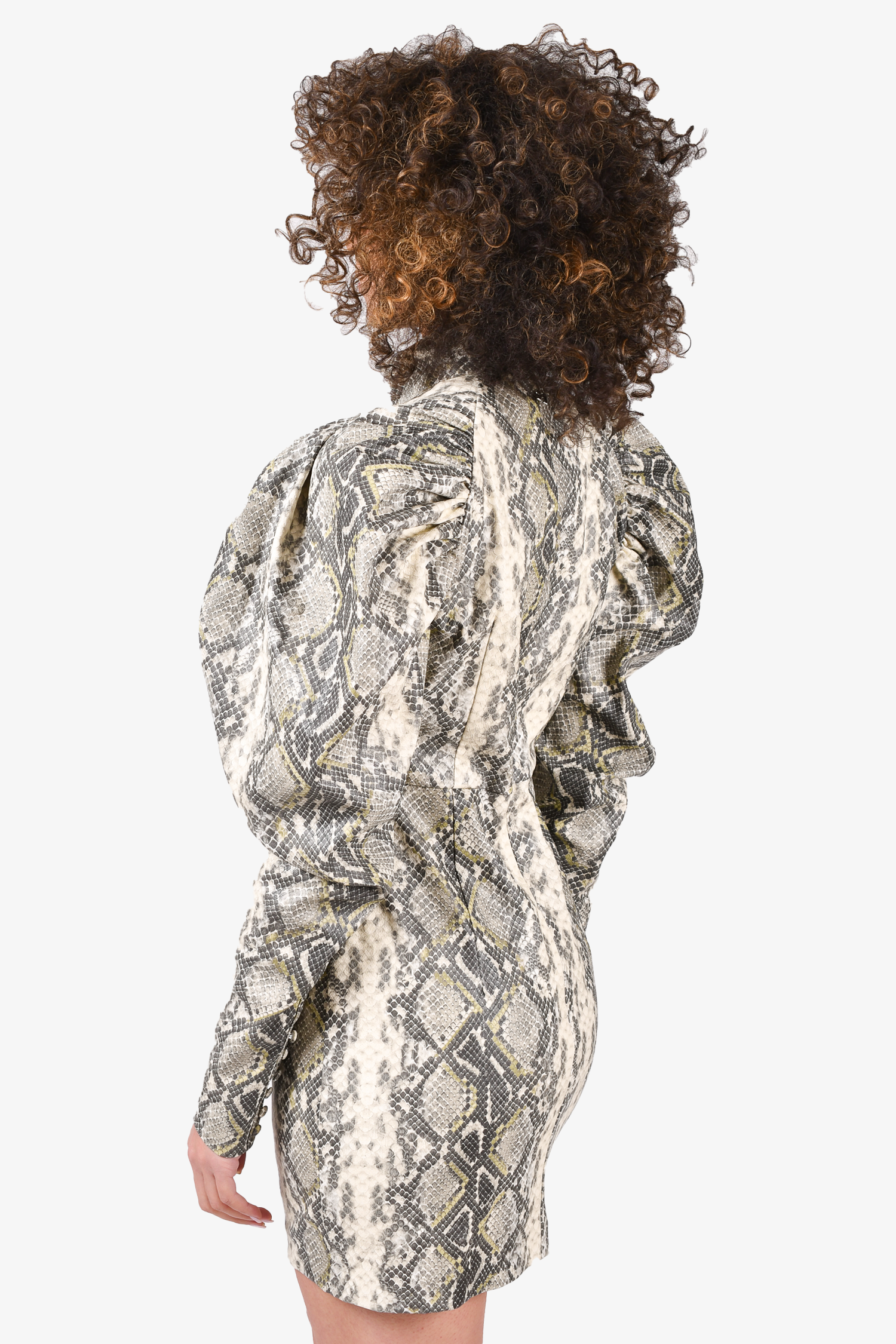 Rotate Birger Christensen Cream/Grey Faux Leather Python Pattern Dress Size 4 US