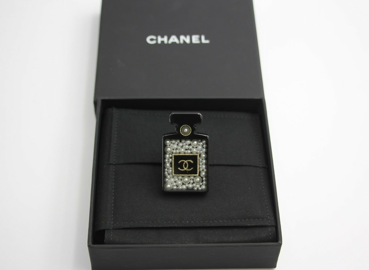 Chanel D18B Black Resin Bubble Perfume Bottle Brooch