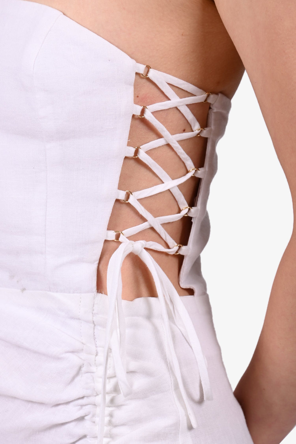 Rumer White Linen Strappy High Slit Dress Size XS