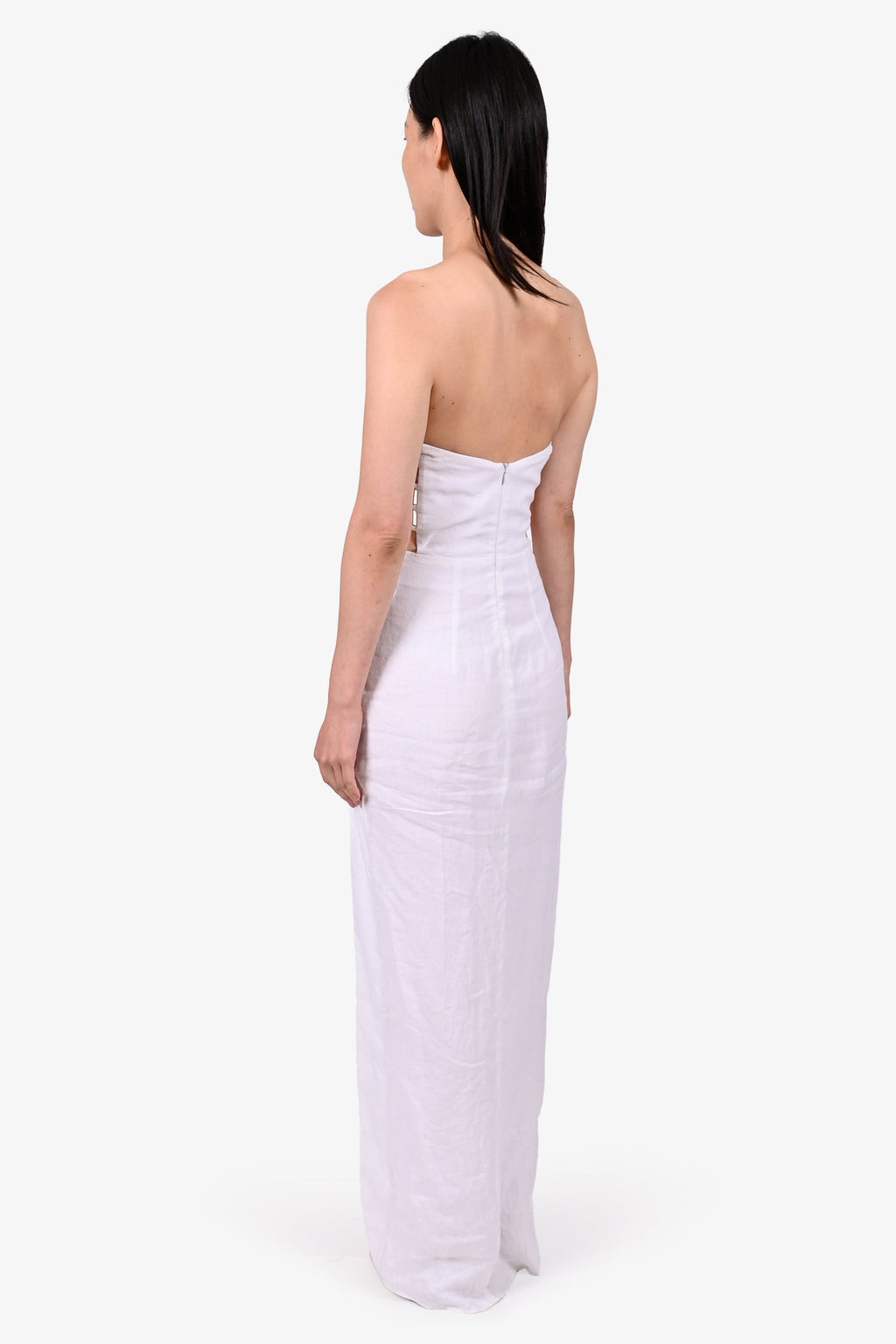 Rumer White Linen Strappy High Slit Dress Size XS