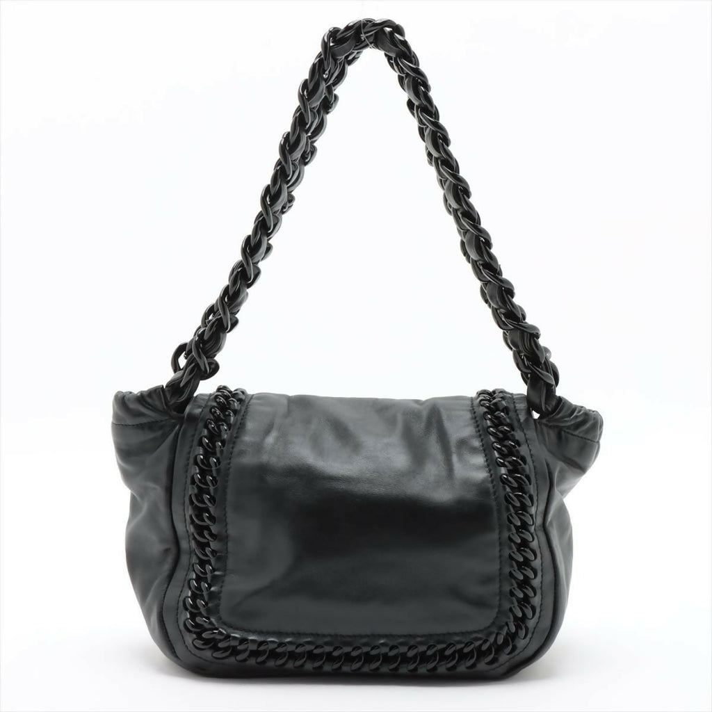 Chanel Black Crinkled Patent Leather Modern Chain Flap Bag