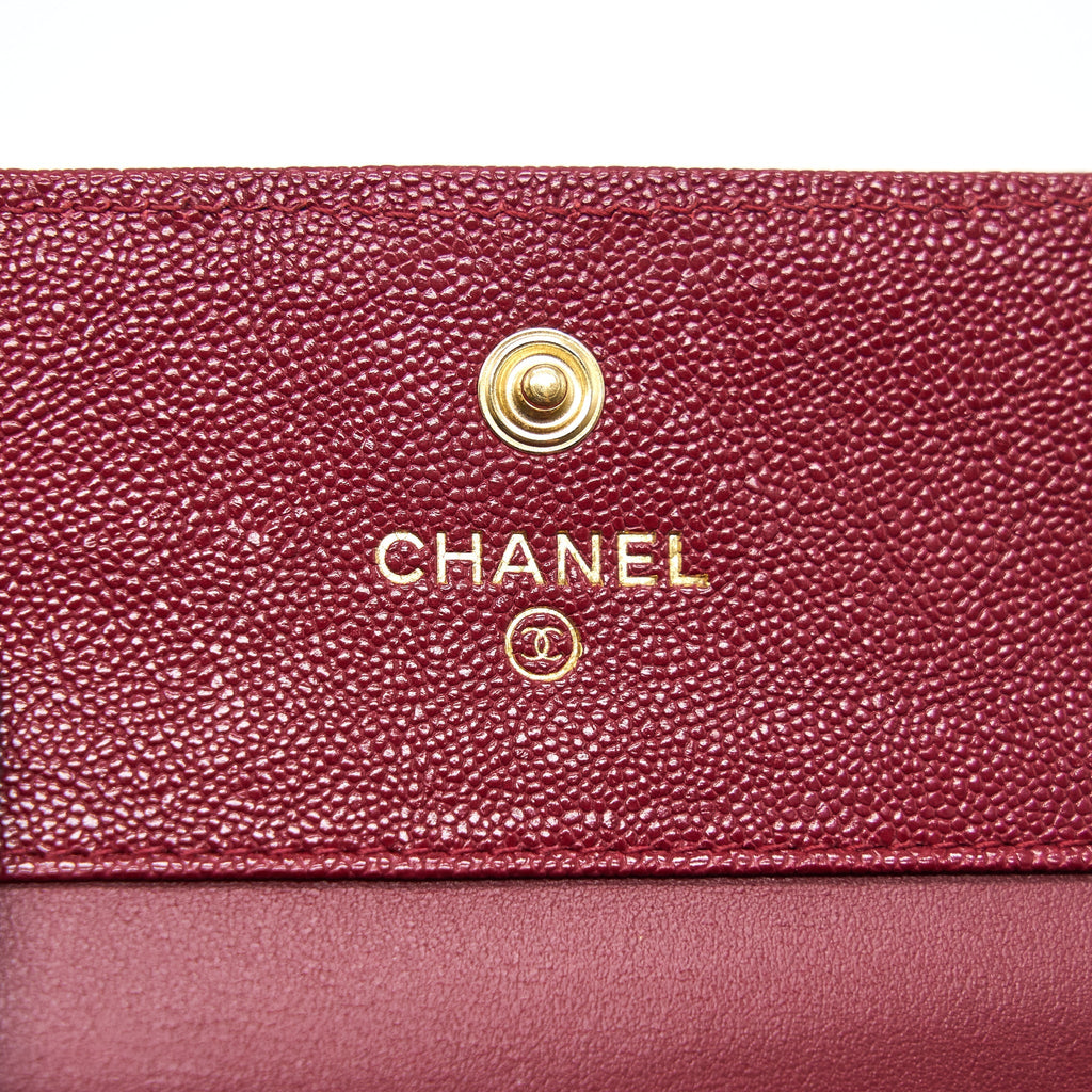 Chanel Caviar Chevron Quilted Boy Compact Wallet Red