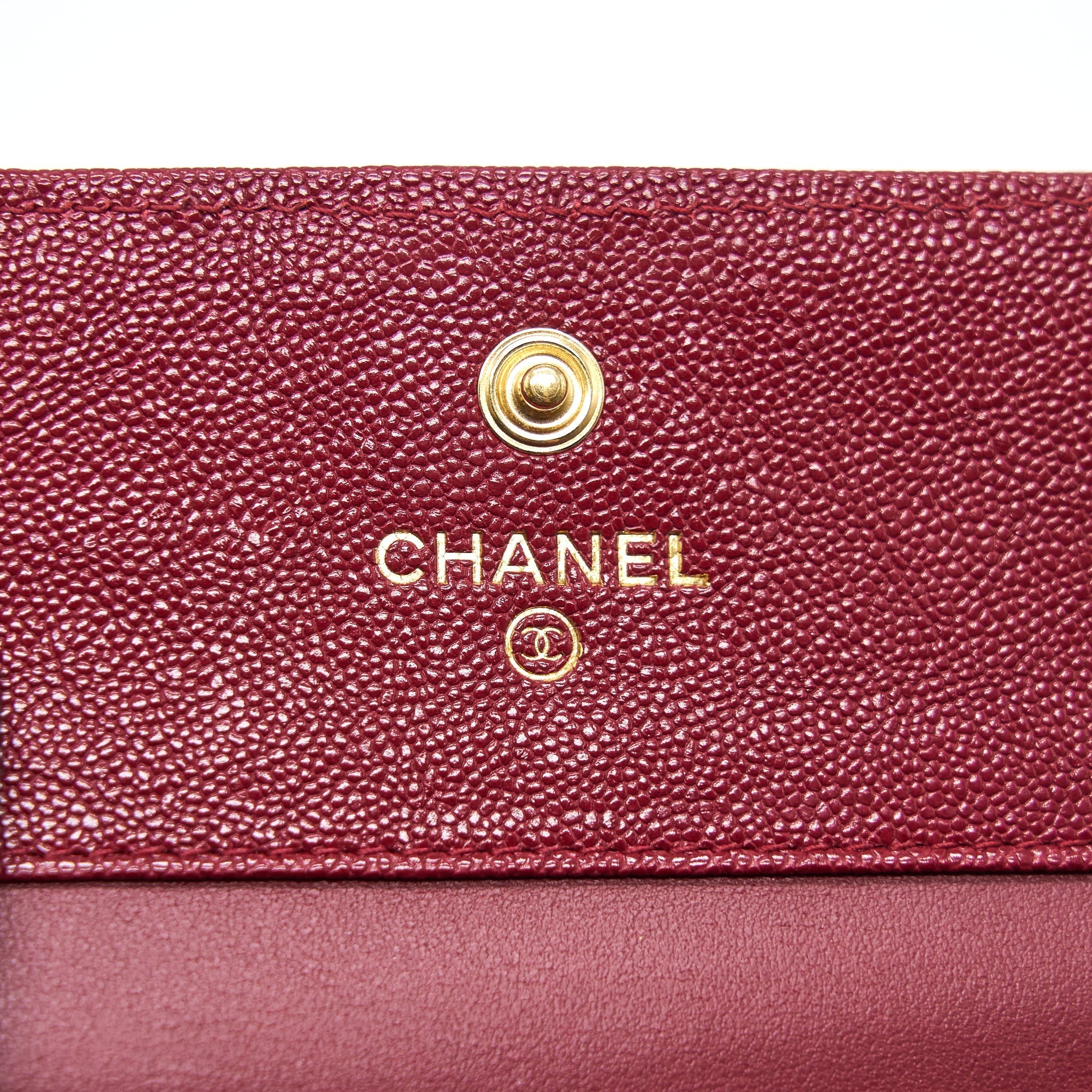 Chanel Caviar Chevron Quilted Boy Compact Wallet Red