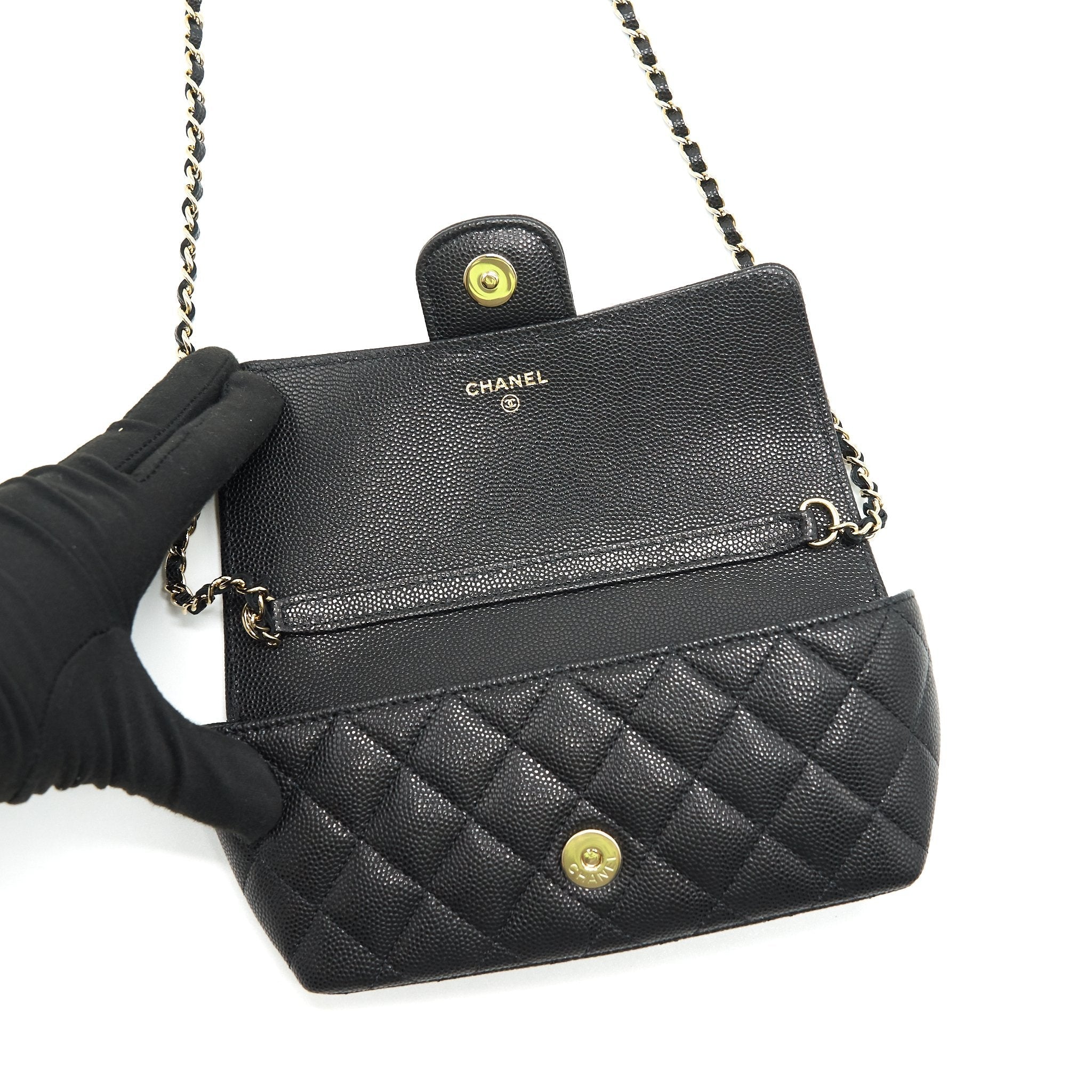 Chanel Glasses Case With Chain Caviar Black L
