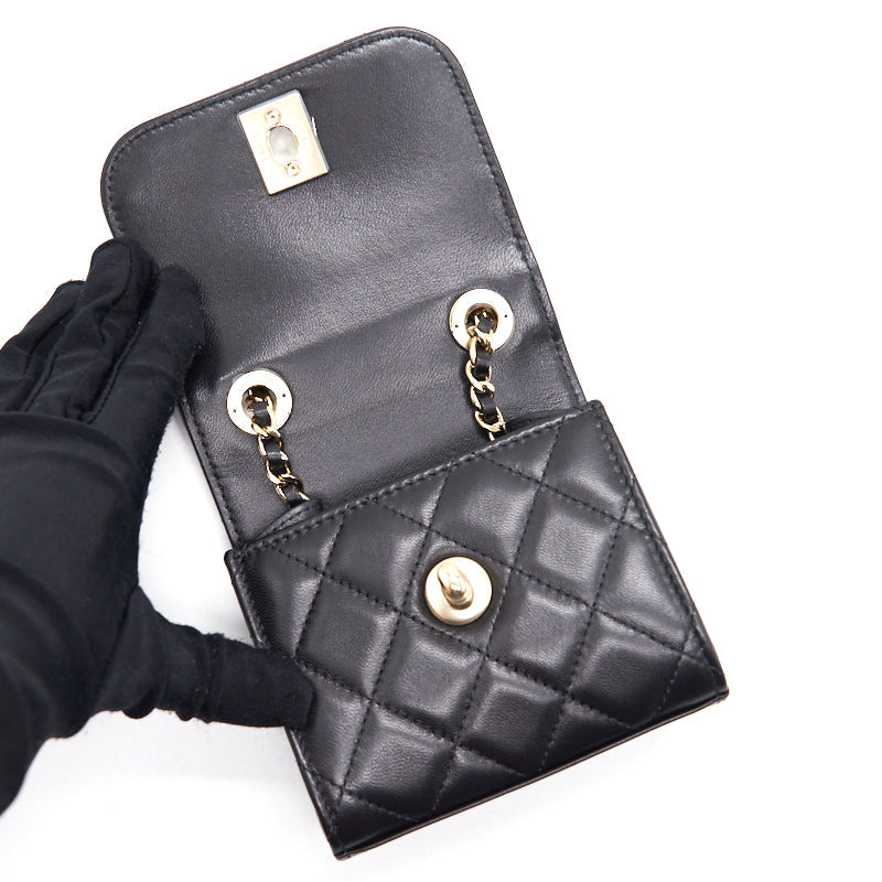 Chanel Lambskin Quilted Mini Trendy CC Chain Wallet Black