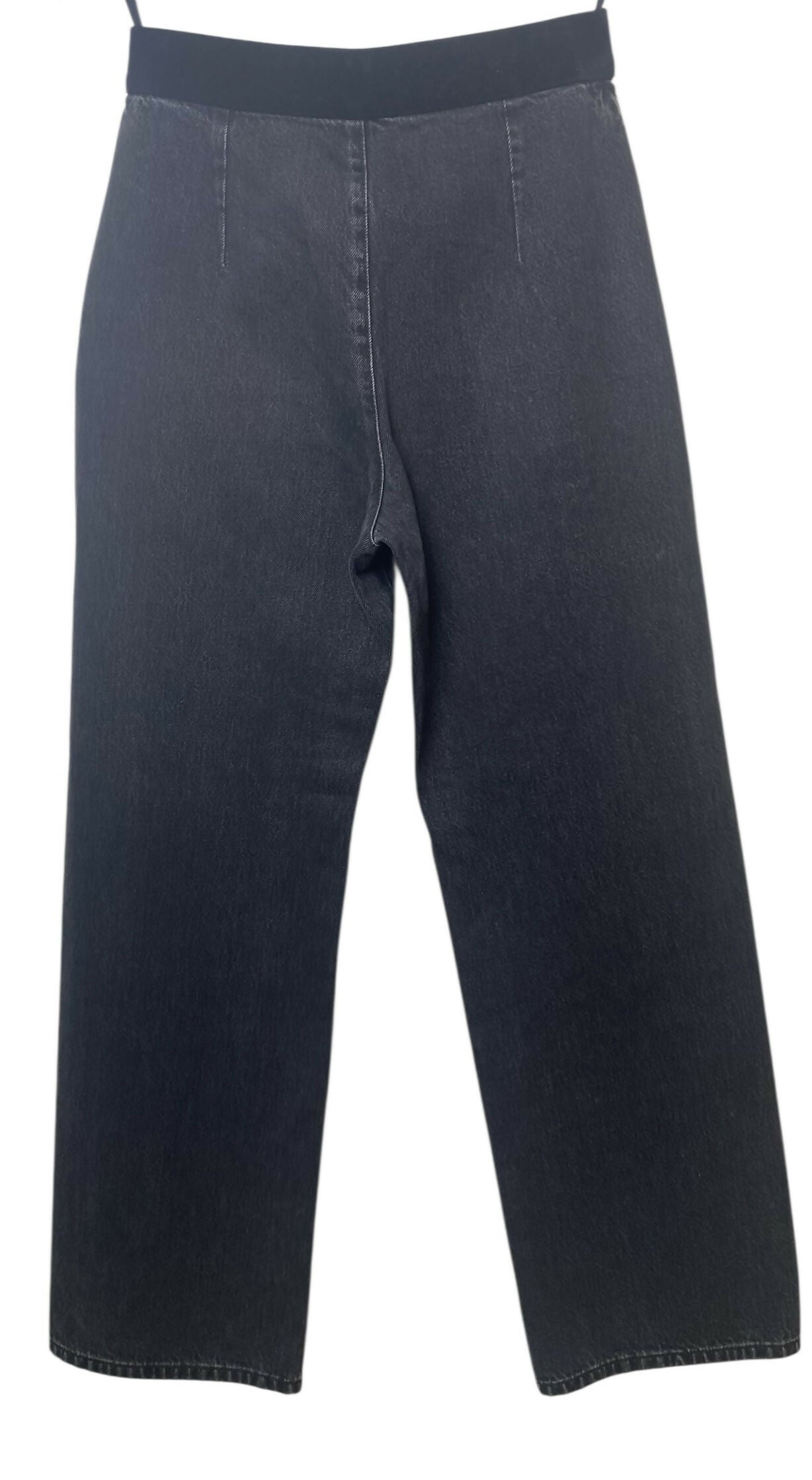 Chanel 20C Washed black velvet-trimmed cotton denim sailor boyfriend jeans FR 36