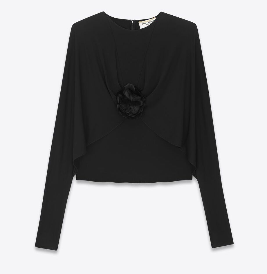 YVES SAINT LAUREN FLOWER DETAIL CREPE JERSEY TOP