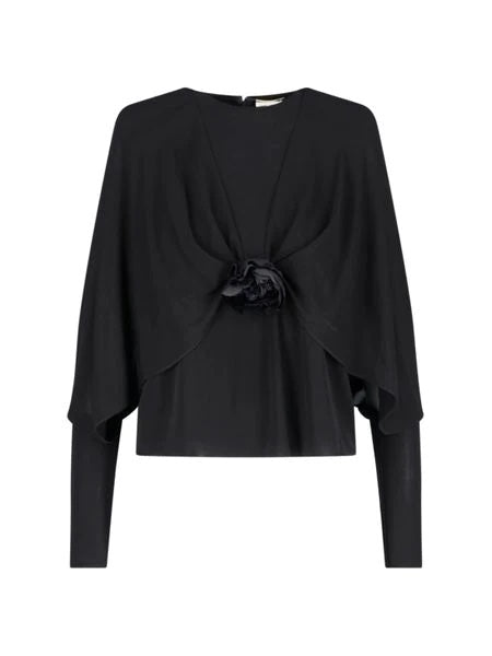 YVES SAINT LAUREN FLOWER DETAIL CREPE JERSEY TOP