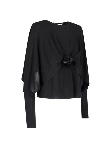 YVES SAINT LAUREN FLOWER DETAIL CREPE JERSEY TOP