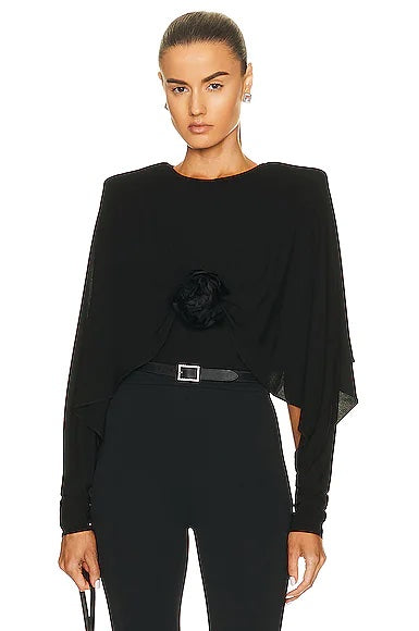 YVES SAINT LAUREN FLOWER DETAIL CREPE JERSEY TOP