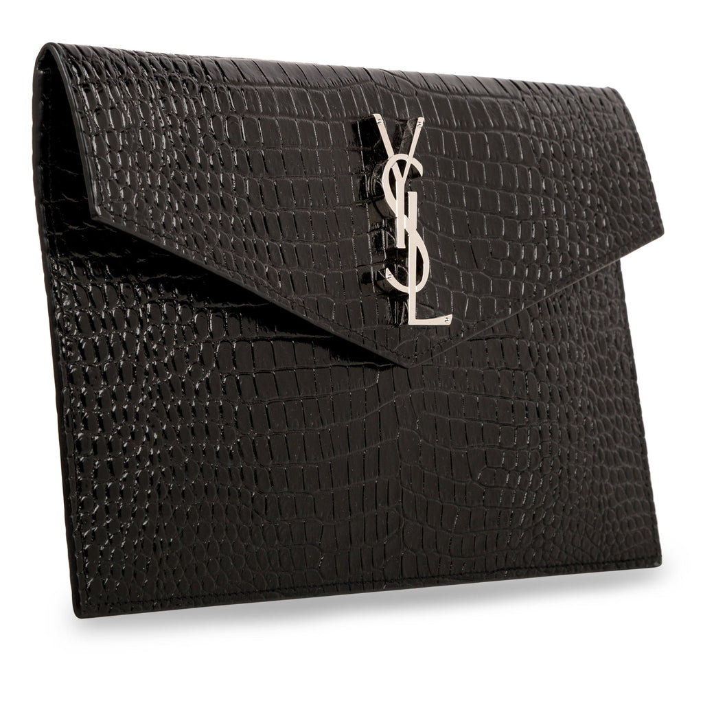 Saint Laurent Croc Embossed Uptown Clutch